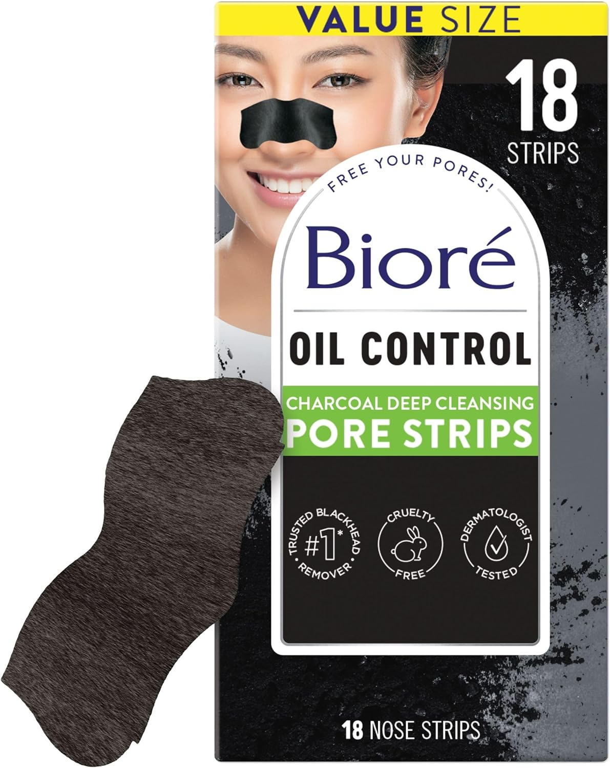 Biore Charcoal Deep Cleansing Pore Strips, Nose Strips for Blackhead Removal on Oily Skin, Features C-Bond Technology with Instant Pore Unclogging, 18 Count image number 3