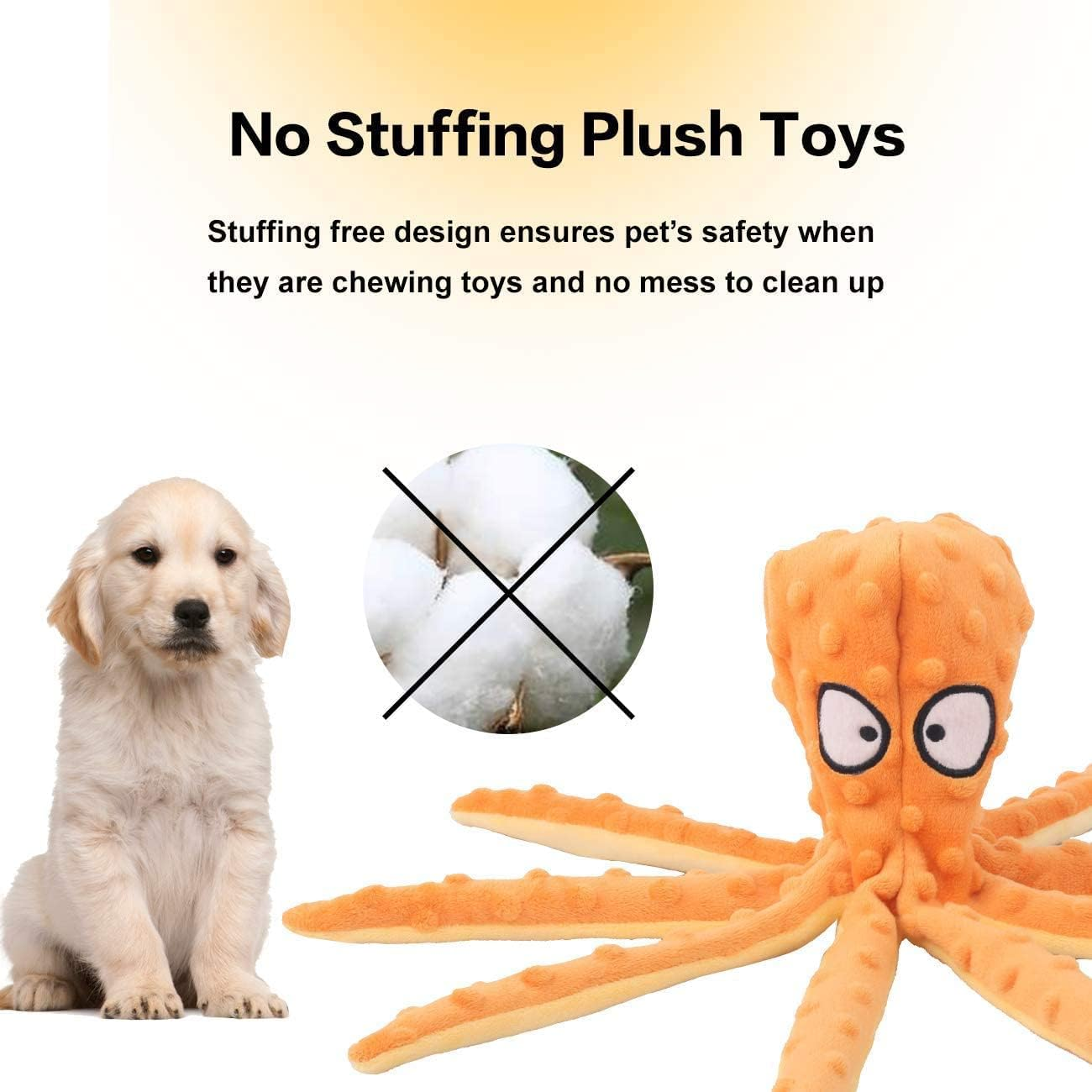 JINDUN 2 Pack Squeaky Dog Toys, Octopus No Stuffing Crinkle Plush Dog Chew Toys for Puppy Teething, Pet Training and Entertaining, Interactive Dog Toys for Puppies, Small,Medium,Large Dogs,Yellow&Pink image number 5