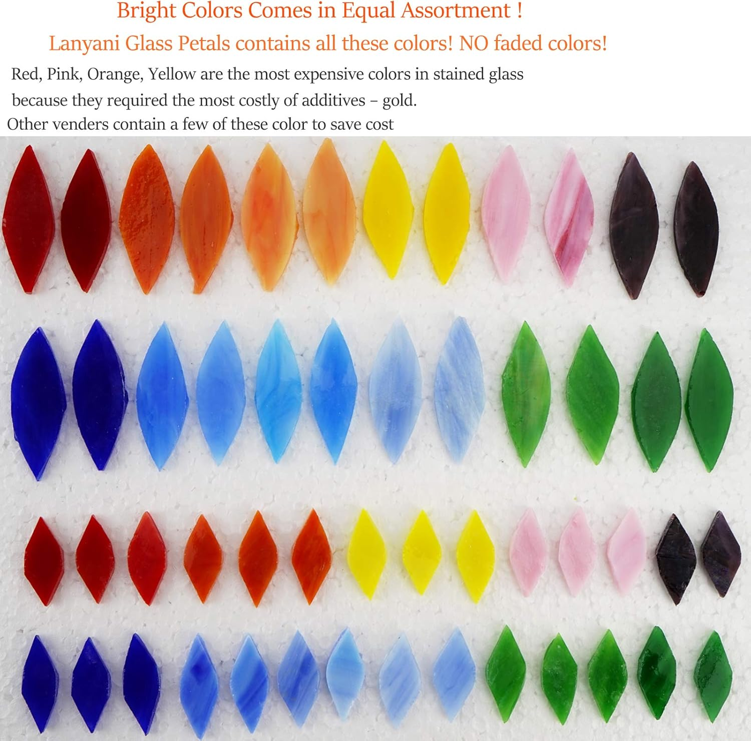 Lanyani Bright Glass Petal Mosaic Tiles, Hand-Cut Stained Glass Flower Leaves Tiles for Crafts, 100 Pieces Assorted Size&Colors&hellip; image number 2