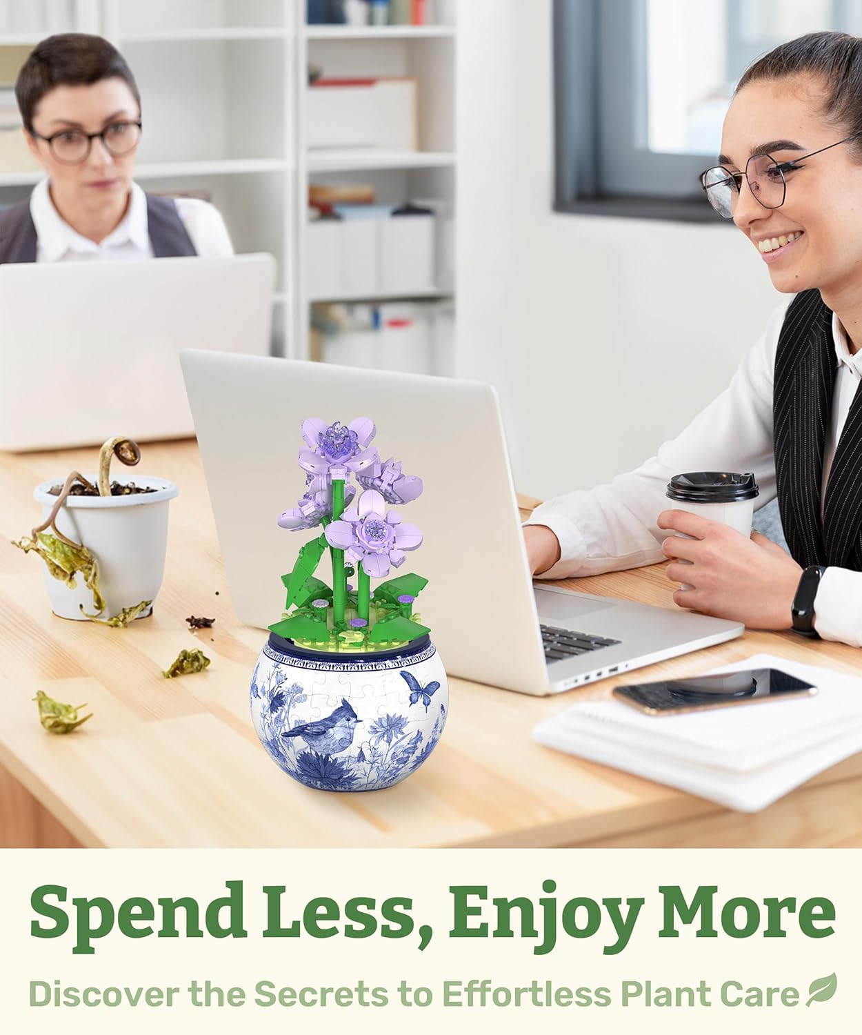 Piecerelax Flower Bouquet Building Decoration Set - Artificial Flowers Mini Bricks Potted Violet - Home Accessories or Best Gift Valentine D&eacute;cor for Him and Her Botanical for Adults [KZ1029] image number 4