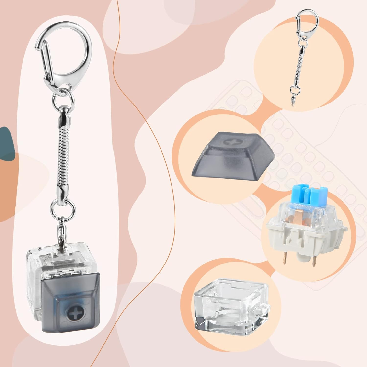 Yeetec 16 Pack Fidget Keyboard Keychain Toys, Finger Keyboard Fidget Toy, Keycap Fidget Keychain for Stress Relief, DIY Crafts, Party Supplies, 16 Colors image number 1