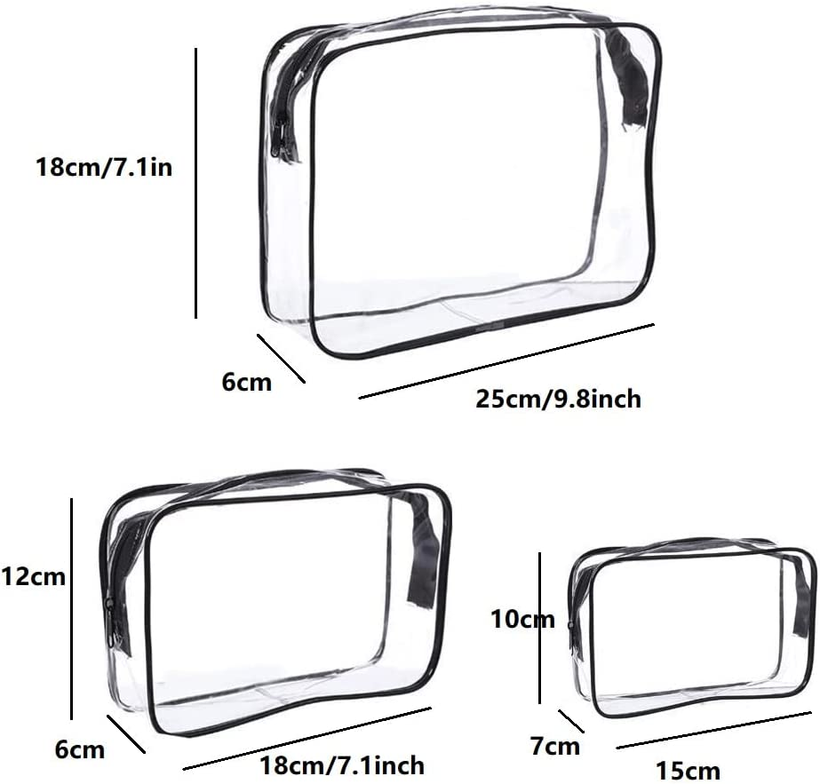 LORJE 3Pcs Portable Toiletry Bag,Travel Makeup Cosmetic Bag, Transparent Waterproof Travel Cosmetic Bag Kit,Makeup Bags for Vacation,Swimming,Bathroom (Black) image number 5