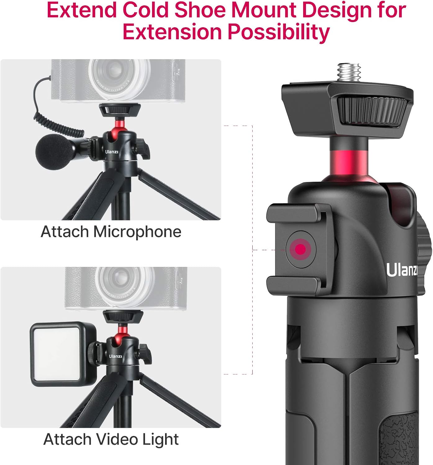 ULANZI MT-16 Camera Tripod Mini Tabletop Tripod Selfie Stick with Cold Shoe,Travel Tripod for Phone 12 Canon G7X Mark III Sony ZV-1 RX100 VII A6600 Vlogging Filmmaking Live Streaming