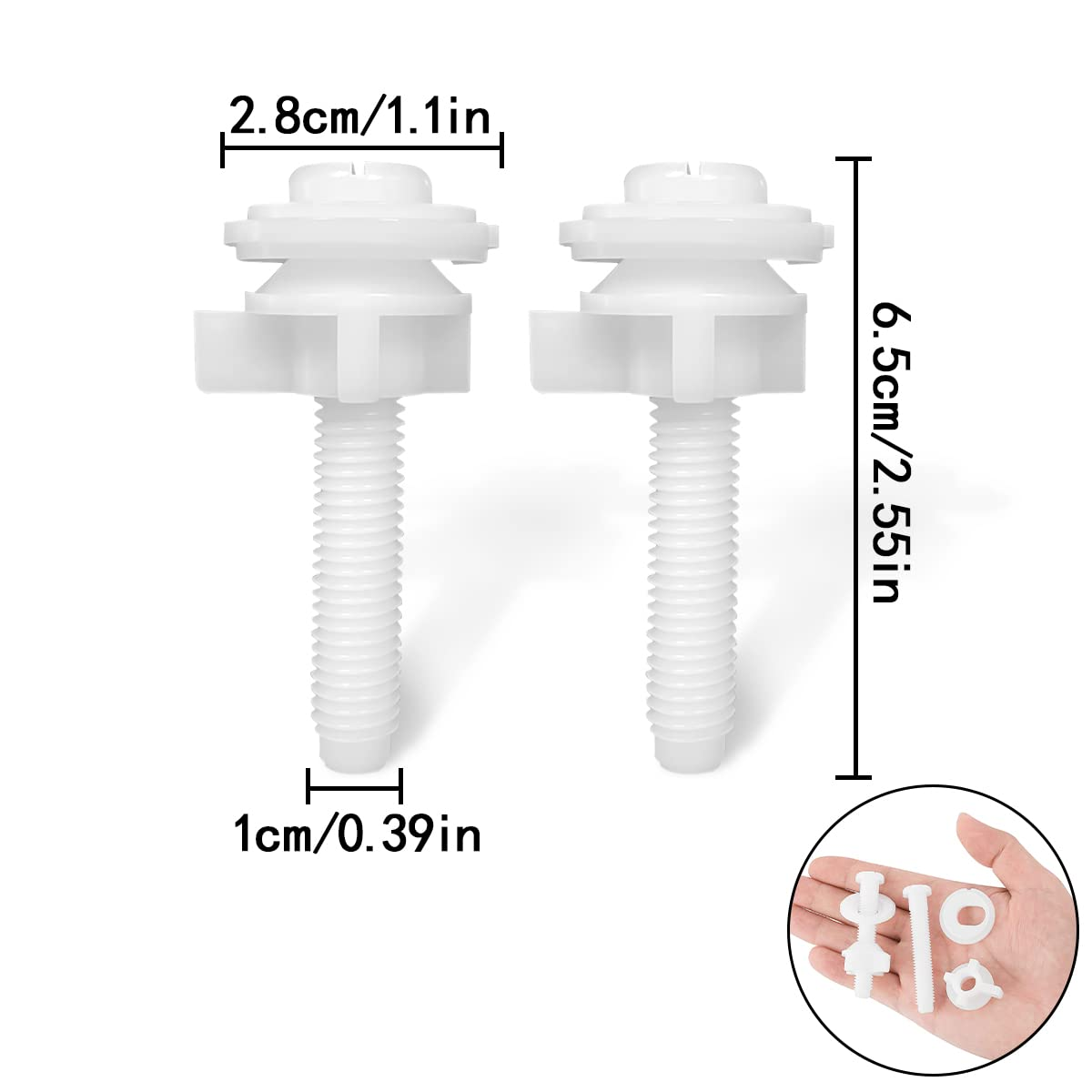Toilet Seat Screws, 2 Pcs Universal Plastic Toilet Seat Hinge Bolts and Screws for Toilet Replacement Parts image number 4