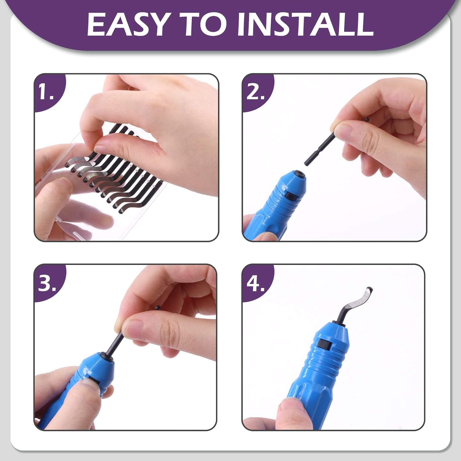 Swpeet 1Pcs Metal Deburring Tool with 10 Pcs Replacement Blades Assortment Kit, Rotary Deburr Blades Set with Handle Debur Knife, Great Burr Remover Hand Tool for Plastic, Wood, Aluminum, Copper image number 2