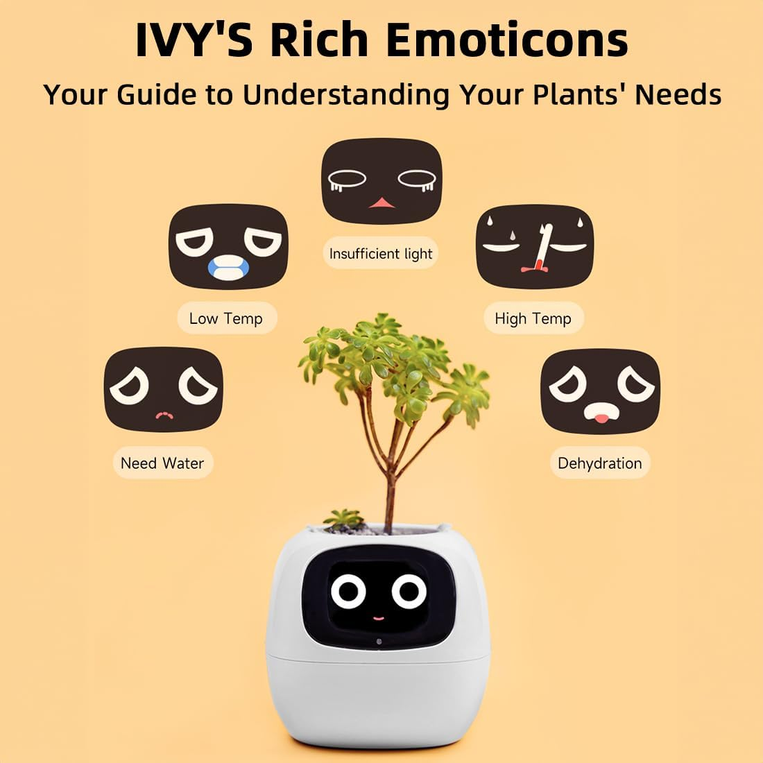 Smart Flowerpots AI Planter, 49 Expressions, 7 Sensors, APP Control Robot for Interactive Plant Care Auto Watering, Time/Temp Display for Indoor Decoration, Gifts，Plant-Free (White) image number 4