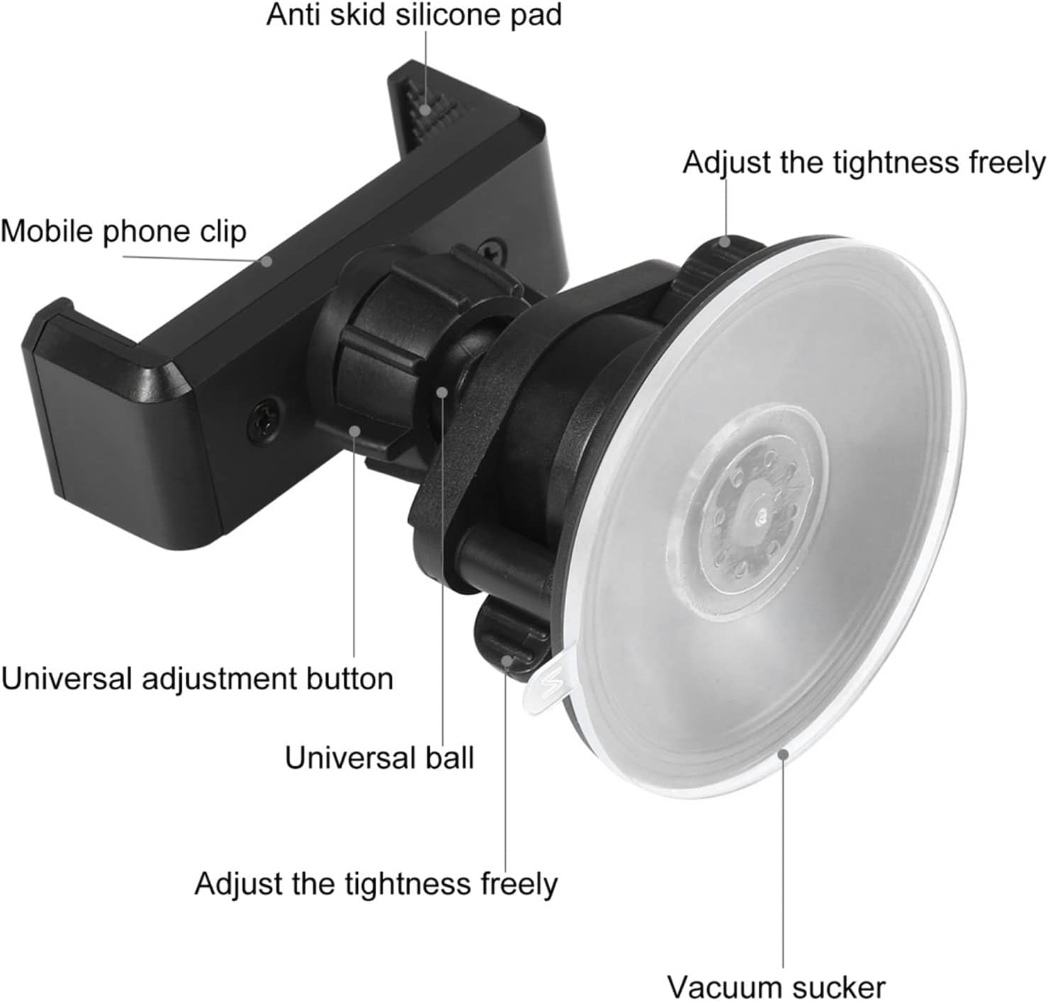 360&deg; Adjustable Suction Cup Phone Holder for Car Dashboard, Strong Suction Cup, Shock Absorption, Easy and Convenient, Clamp Range 6-9Cm, Mini Suction Cup Car Phone Mount image number 1