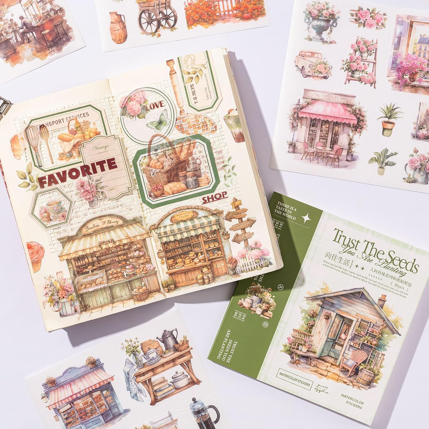 Yagcu Scrapbook Sticker Book, 50 Sheets Journaling Stickers, Junk Journal Supplies, Pre-Cut Aesthetic Washi Materials, Watercolor Scrapbooking for Adults, Decorative Ephemera Planner Arts Craft image number 4