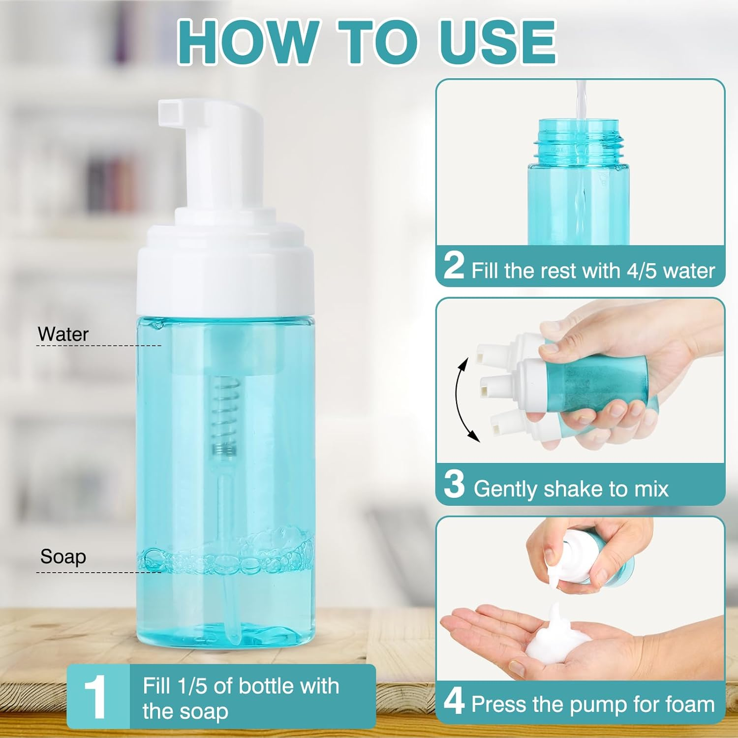 Boenoea Plastic Foam Pump Bottle, 4Oz/120Ml Foam Bottles Dispenser BPA Free Empty Refillable Container for Hand Soap, Shampoo - Pack of 2 Clear image number 1
