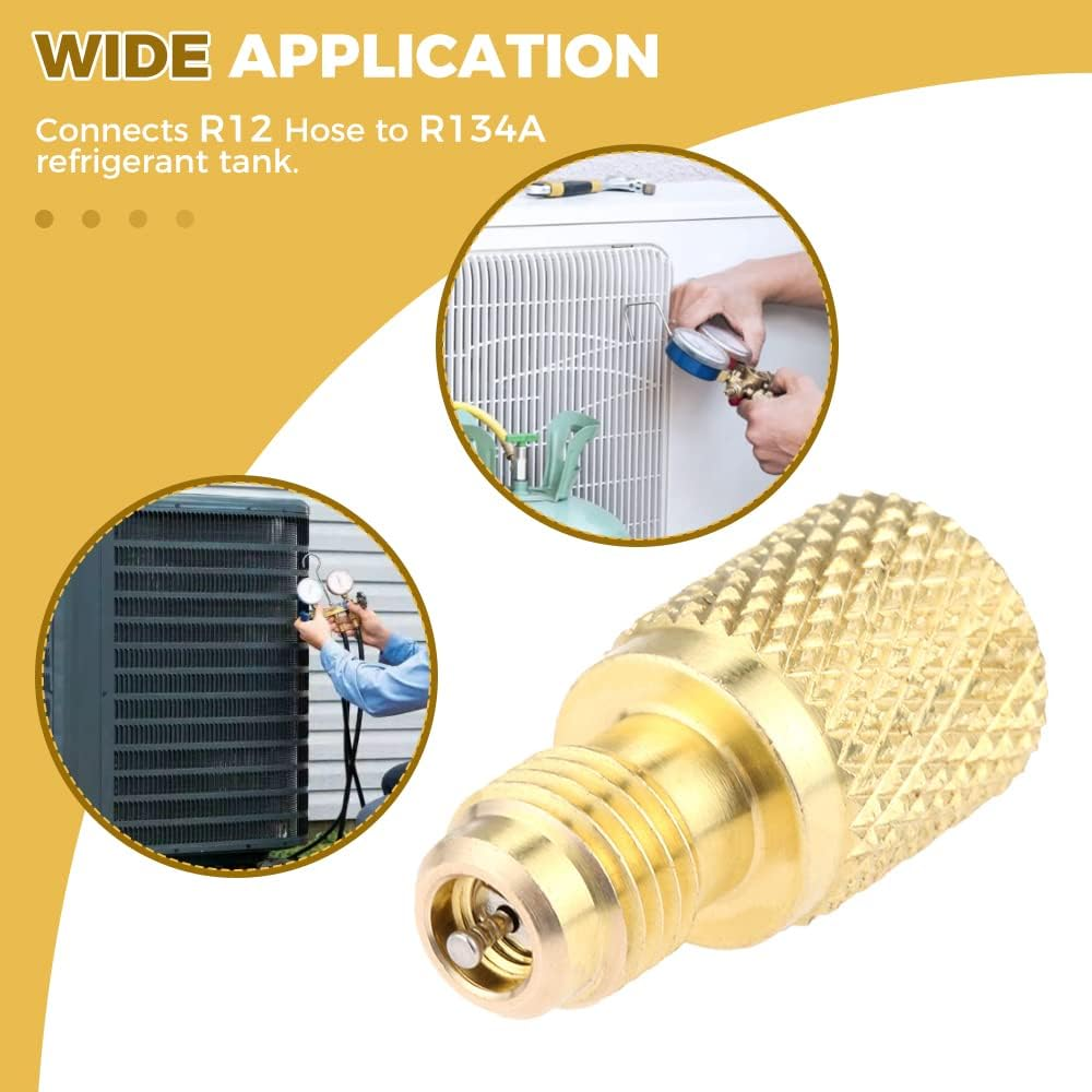 Mtsooning 2 Pcs R134A Brass Adapter Fitting, 1/4" Male to 1/2" Female Freon Refrigerant Tank Adapter with Valve Core Replacement for AC Refrigerant System Vacuum Pump Port Connection image number 6