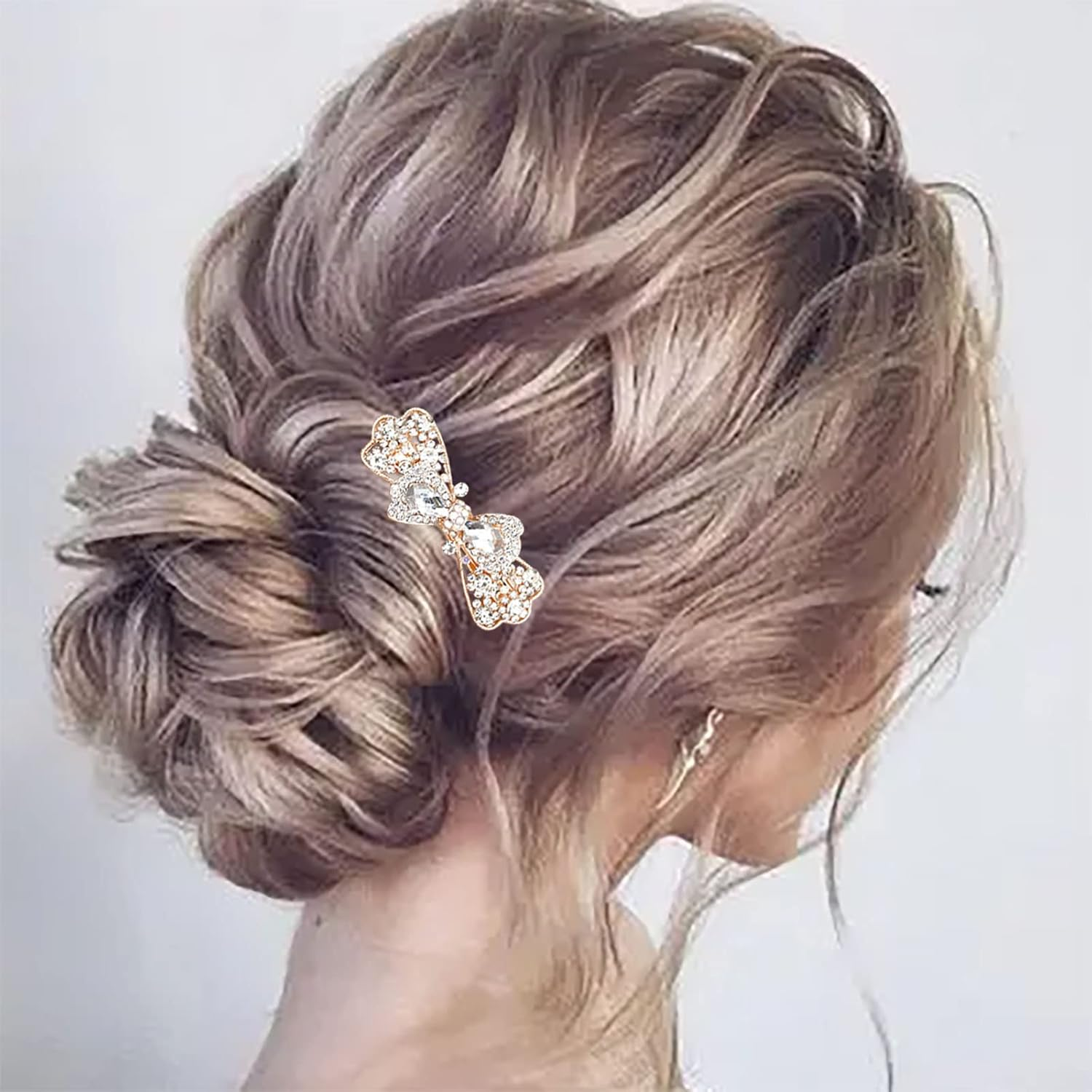 Tseenyi Crystal Bow Hair Clip Rhinestone Wedding Hair Clip Shiny Bridal Rhinestone Headwear Hair Clip Gold Crystal Women and Girls Gifts (Transparent Crystal) image number 1