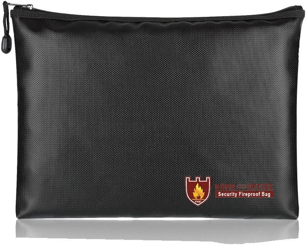 Fireproof Waterproof Document Bag, Pouch for Important Documents and Valuables, Safe Zipper for Passport, Currency and Keys, Black (L-34 * 25Cm)