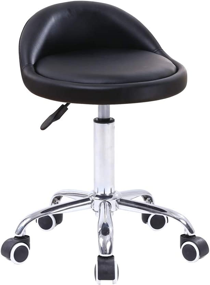 PU Leather round Rolling Stool with Back Rest Height Adjustable Swivel Drafting Work SPA Medical Task Chair with Wheels Black image number 4