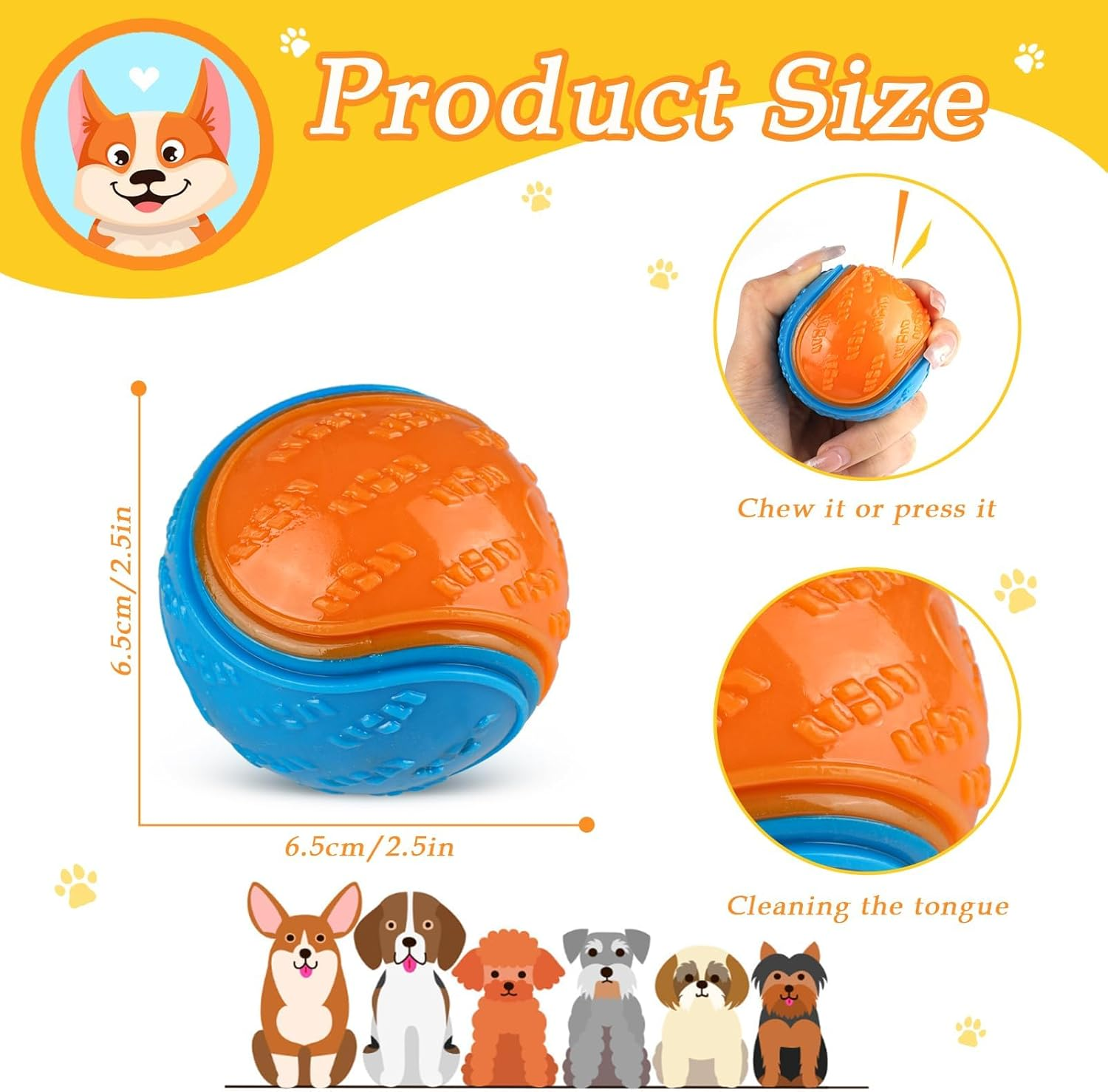 6 Pcs Squeaky Dog Ball, Pet Training Ball, Dog Interactive Ball, Dog Toys Teeth Cleaning, Puppy Chew Toys, Dog Balls for Training, Interaction and Play image number 6