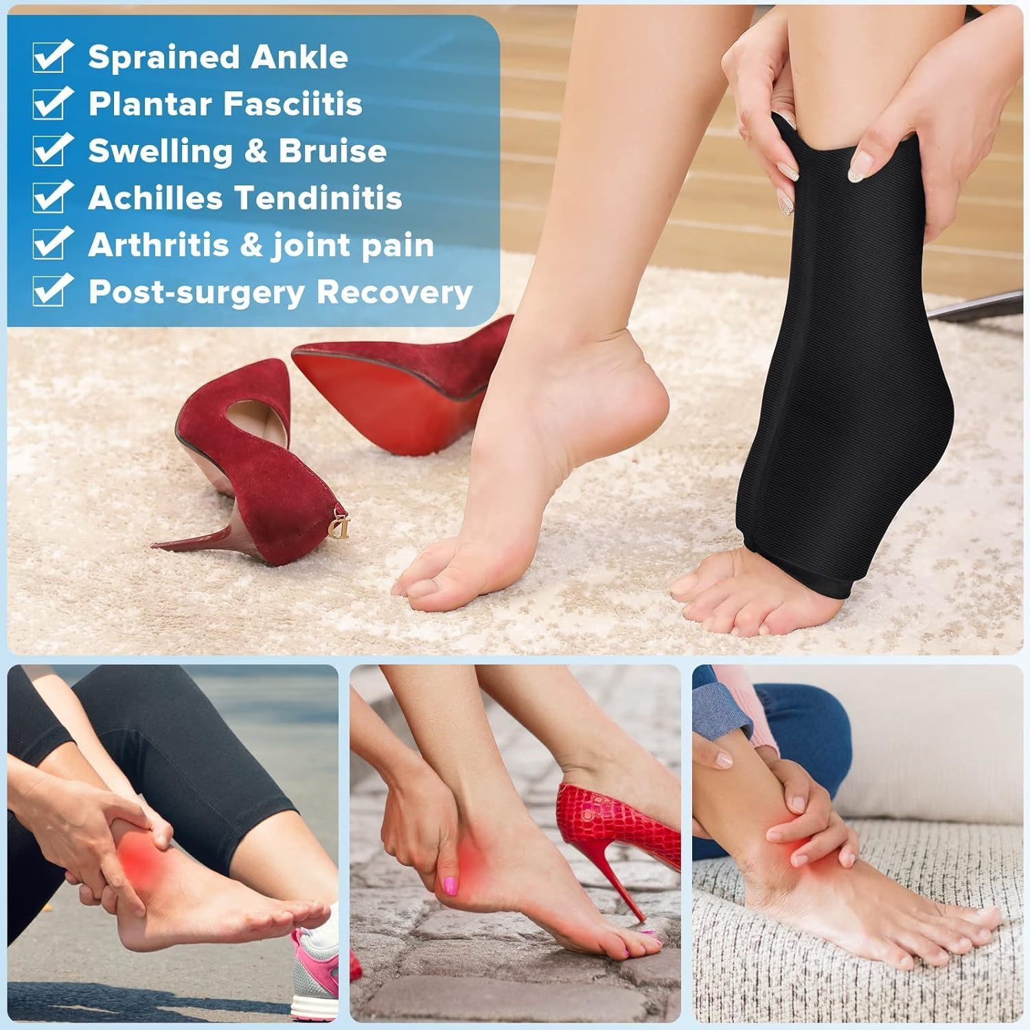 Ankle Ice Pack Wrap for Swelling, Reusable Ankle Ice Pack for Sprained Ankle Injuries, Cold Therapy Sock Compression, Plantar Fasciitis Relief, Achilles Tendonitis, Sore Feet, Foot & Heel image number 5