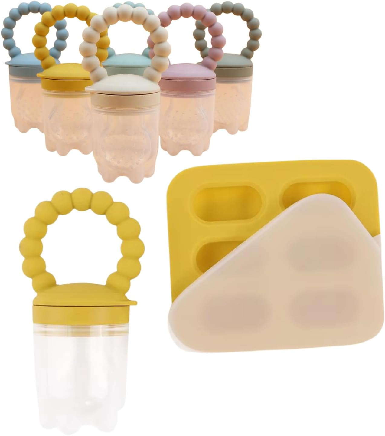 Eco-Friendly BPA Free Baby Food Feeder and Teether with Silicone Nibble Tray Set - Breastmilk Popsicle Freeze Tray - Safe Teething Solution for Infants (Yellow) image number 6