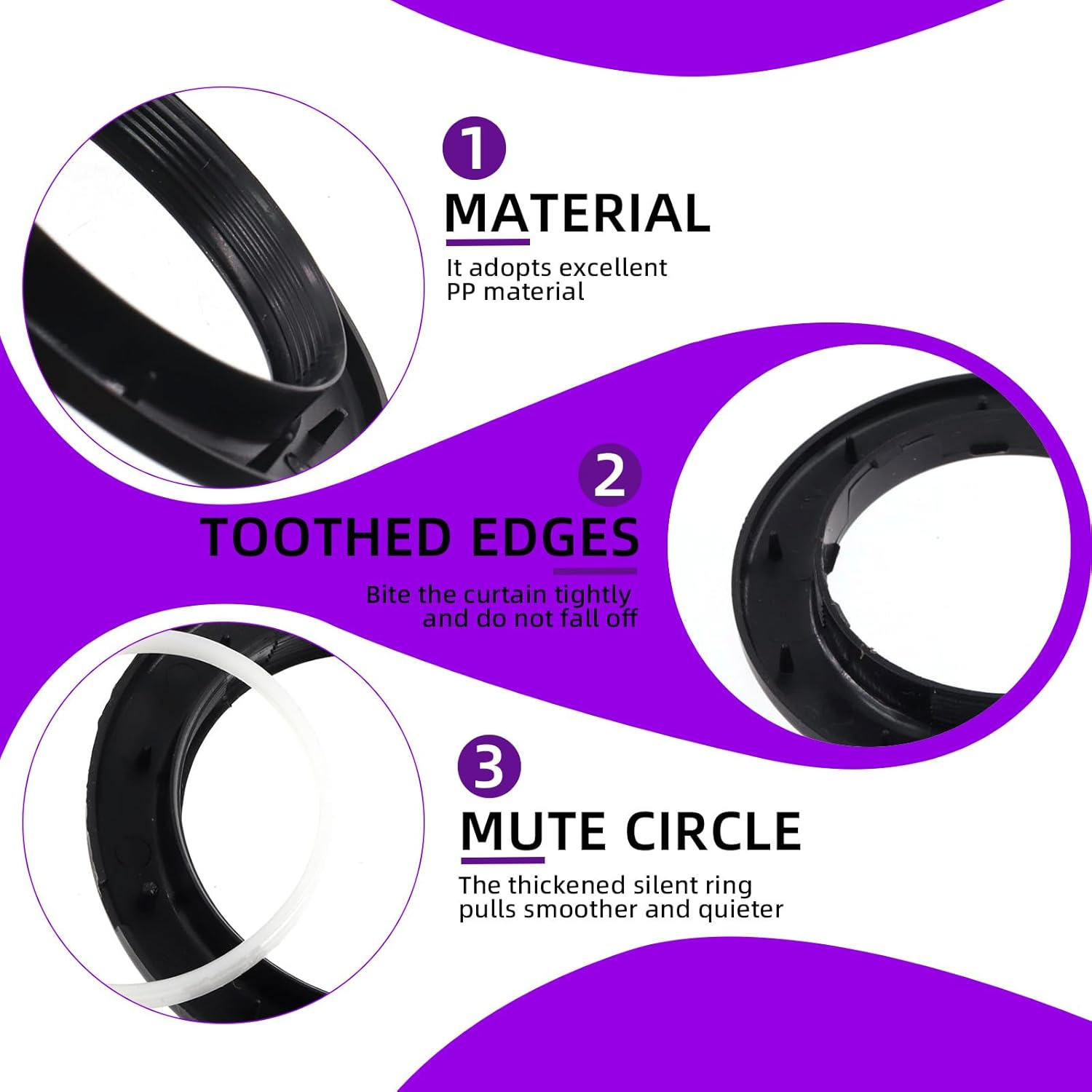 Swpeet 20 Pack Black Plastic Curtain Grommets, Inner Diameter 40Mm-1.7Inch Silencer Sliding Black Sheers Curtain Grommets, Curtain Eyelet Ring Black Low Noise Curtain Rings for Window Curtain Hanging image number 6