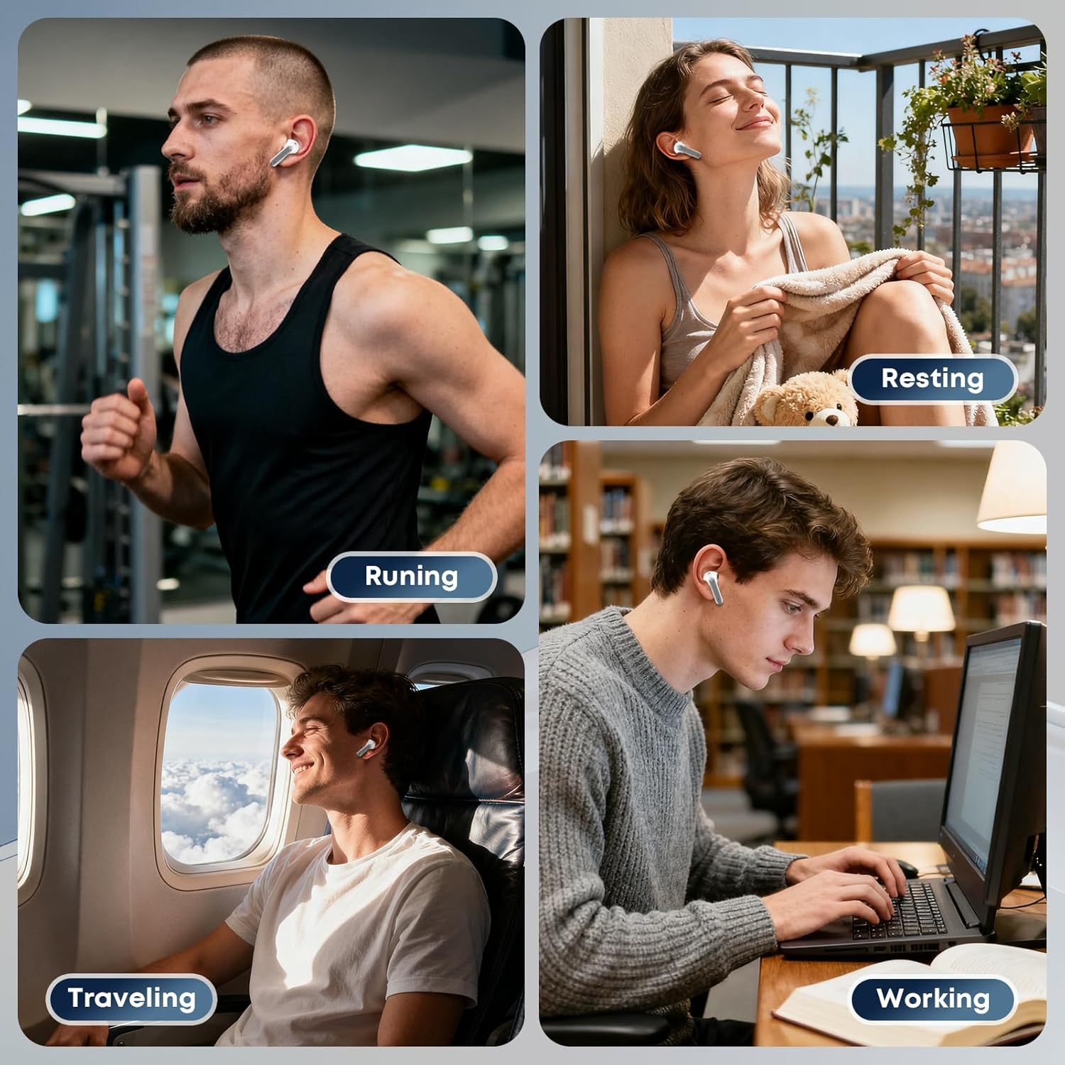 Fhumsh Wireless Earbuds, Bluetooth 5.3 Hifi Stereo Headphones Oil White image number 2