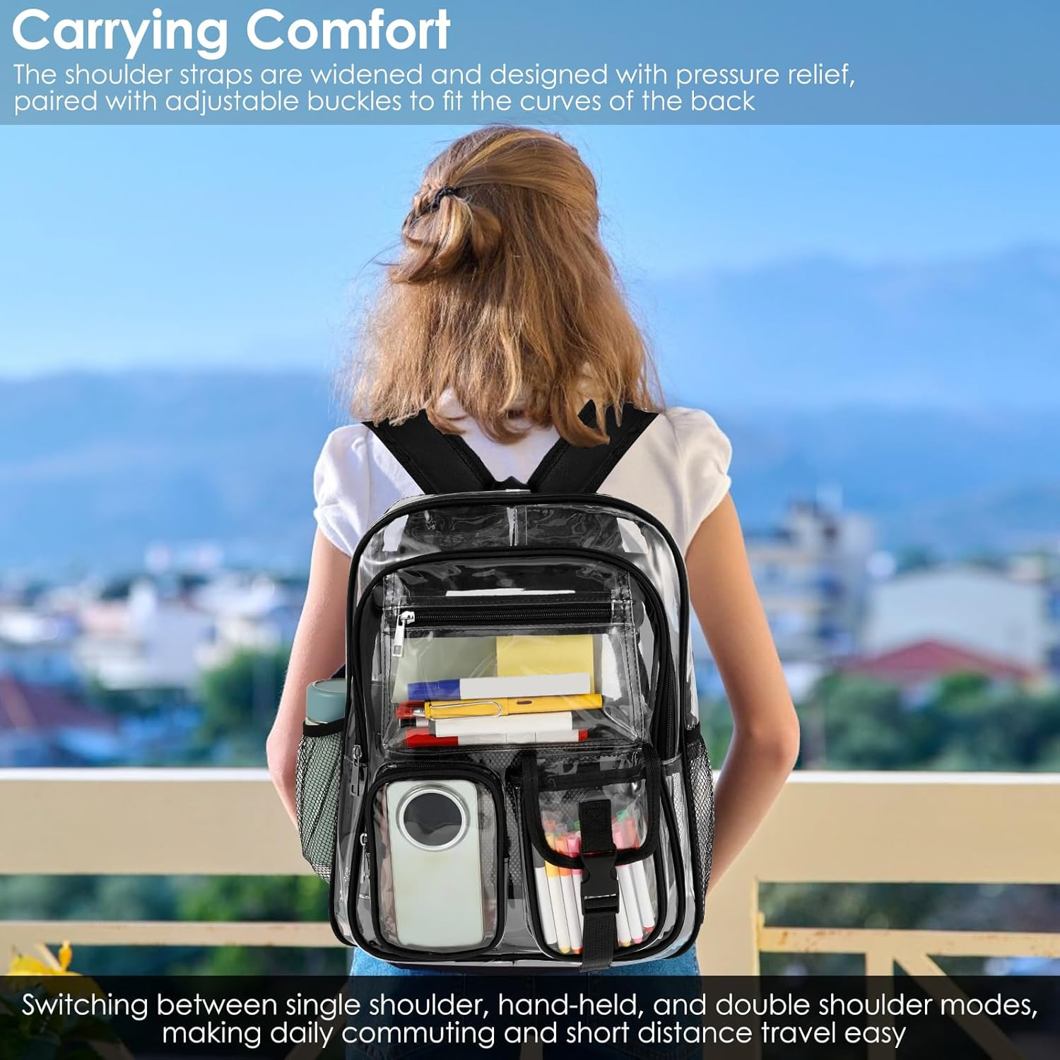 Clear Backpack, Heavy Duty PVC Clear Bookbag, with Widened Straps, Multi Pockets Lightweight See through Backpack, for School Work Stadium Security Travel Sporting Events