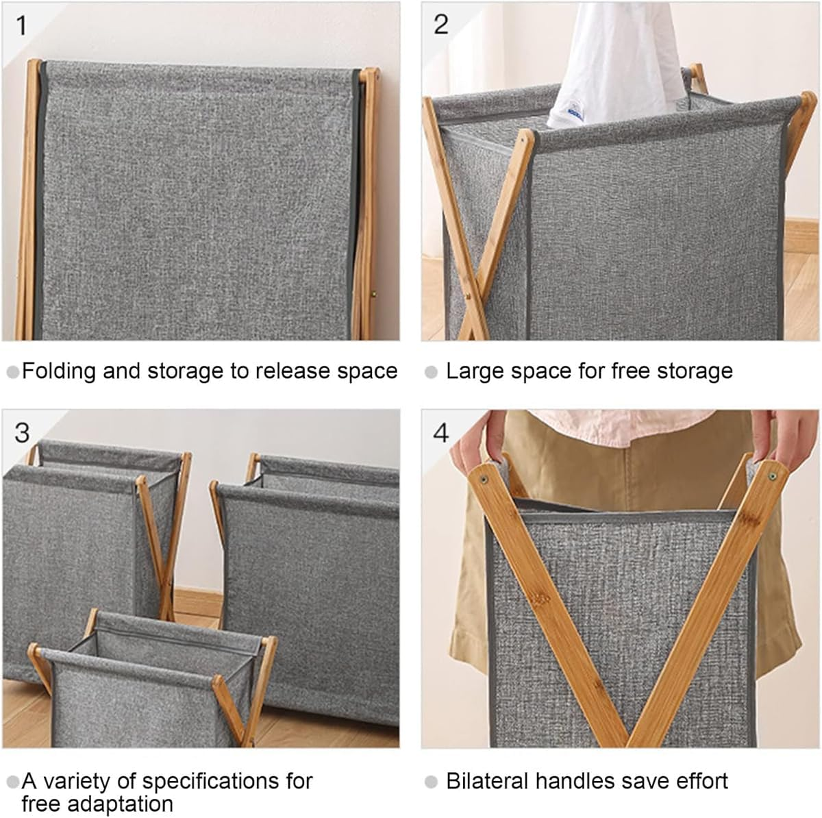 AIMALL Foldable Laundry Basket with Solid Wood Frame, Breathable Fabric, Large Capacity for Bathroom and Bedroom, Detachable Design, 3 Sizes image number 2