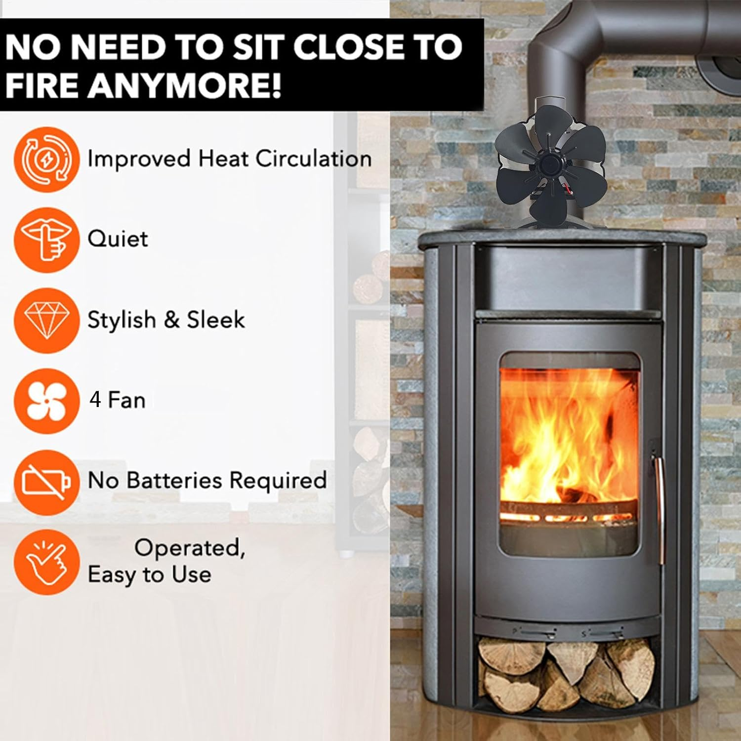 Quiet Fireplace Fan, Non-Electric Heat Powered Fan 11X8X12Cm, Efficient Heat Distribution, Eco-Friendly Design, Black, Wood Stove, and Heating Solution image number 5