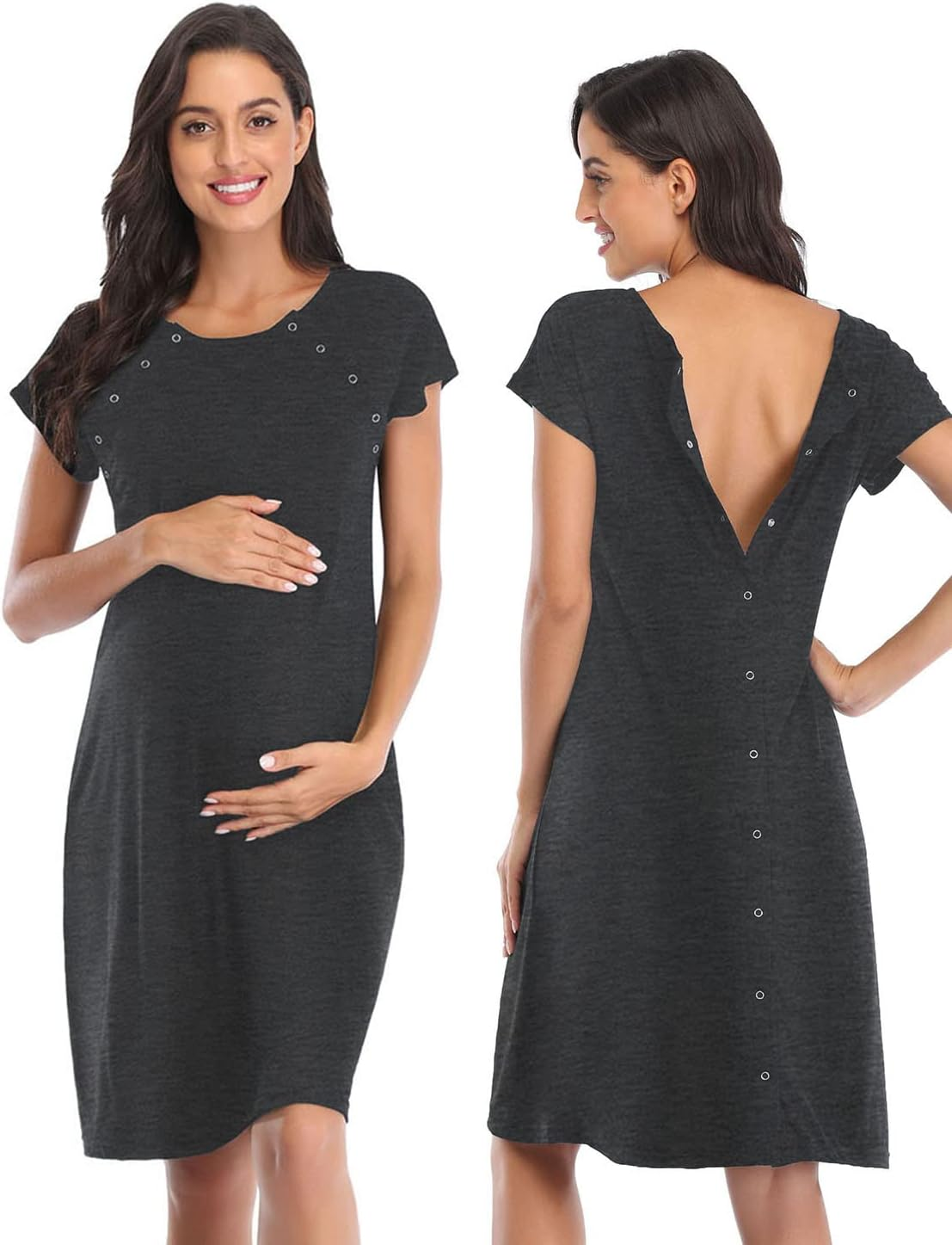 Soanhoo Women'S Maternity 3 in 1 Delivery Labor Nursing Nightgown Hospital Gown Sleepwear for Breastfeeding