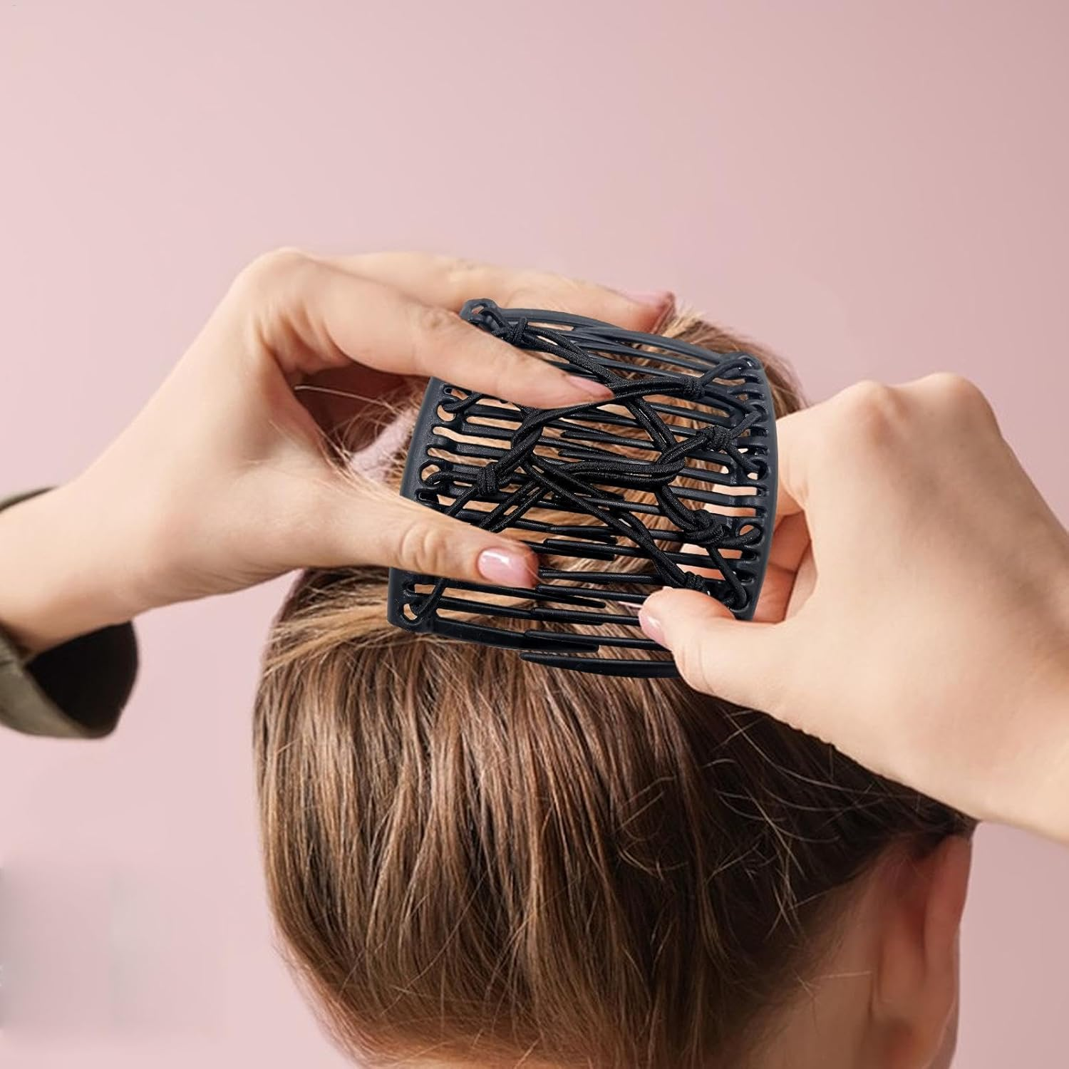 Vintage Comb Hairpin - Retro Elastic Hairpin, Stretchy Hair Combs | Creative Double Comb Hair Clip, Vintage Women Hair Comb, Flexible Bun Maker for Low Ponytail Hair Styling Accessories image number 4