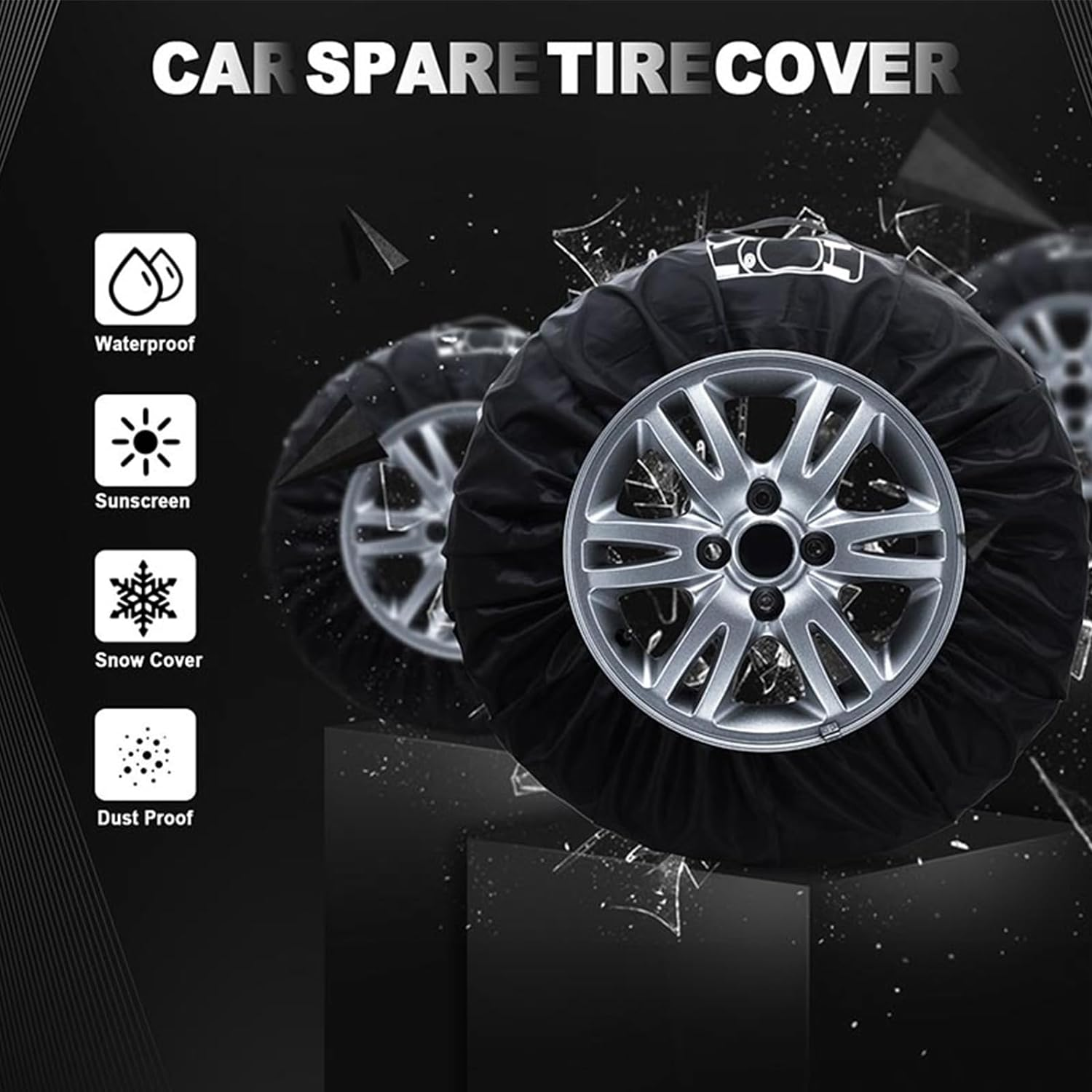 Geloo Car Spare Tire Cover, Seasonal Tire Totes,Polyester Wheel Tires Storage Bags Vehicle Tyre Accessories Tyre Cover with 4Pcs Fit for 19"-23" Tyres (Diameter 80Cm)-Black image number 5