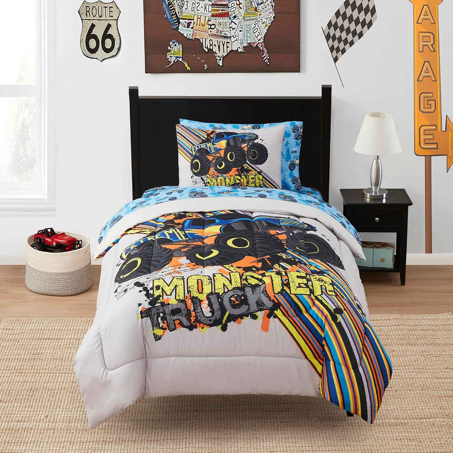 Kids Bedding Set Bed in a Bag for Boys and Girls Toddlers Printed Sheet Set and Comforter, Twin, Monster Truck image number 5