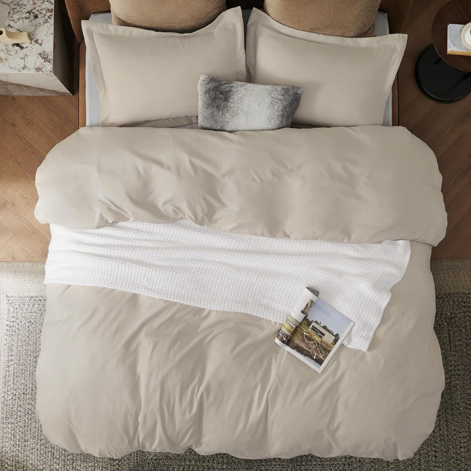 Bedsure Quilt Cover Double Size - Soft Double Brushed Bedding Set for Kids & Adults, Zipper Closure, 3 Pieces, Includes 1 Doona Cover (180X210 Cm) & 2 Pillow Shams, NO Comforter, Linen