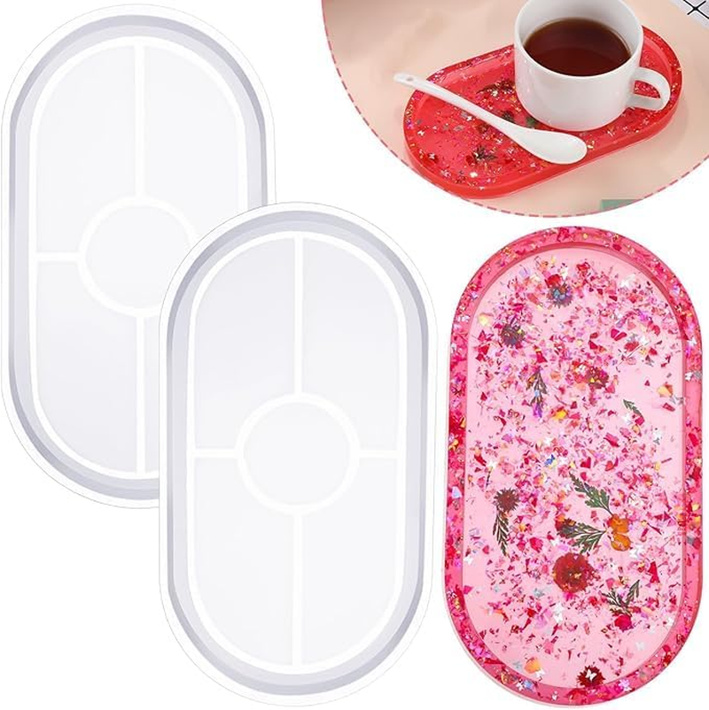 DIY Resin Moulds Craft Set - Oval Creative Jewelry Making Silicone Mould Plate Tray for Epoxy Resin Casting - Ideal for Home Decoration, Art Projects, Handmade Gifts - Reusable, Non-Stick Mold (2PCS) image number 4