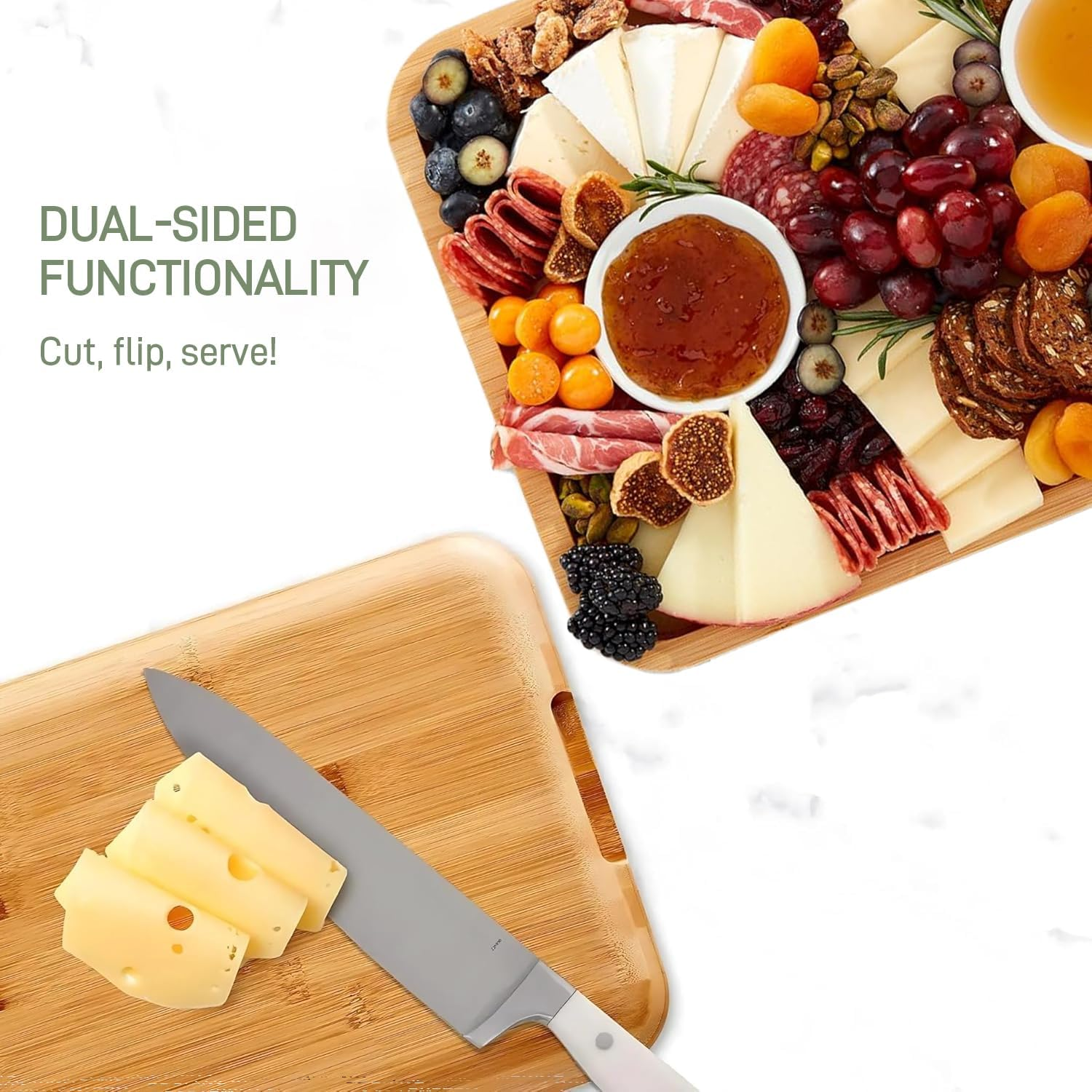 Premium Charcuterie Board - Bamboo Cheese Board, Cheese Board with Clear Locking Lid, Serving Platter Tray for Food Lovers and Parties,Elegant Fruit Tray for Housewarming, Wedding or Engagement image number 5