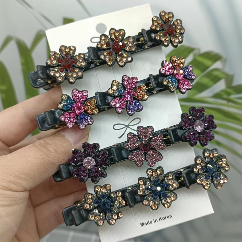 Fc'Noqgn Women'S Hair Clips, 4 Pieces Flower Shaped Girl Hair Clips, Braided Hair Clips with Rhinestones, Braided Hair Clips with Shiny Crystal Stones image number 4