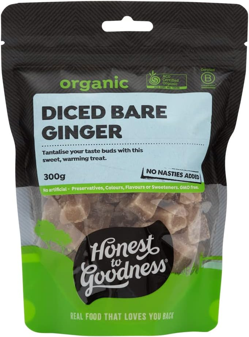 Honest to Goodness, Organic Diced Bare Ginger, 300 G - Sweet, Peppery and Warming. Simply Diced and Steeped in Cane Sugar. Perfect Snack or Baking Ingredient. image number 3