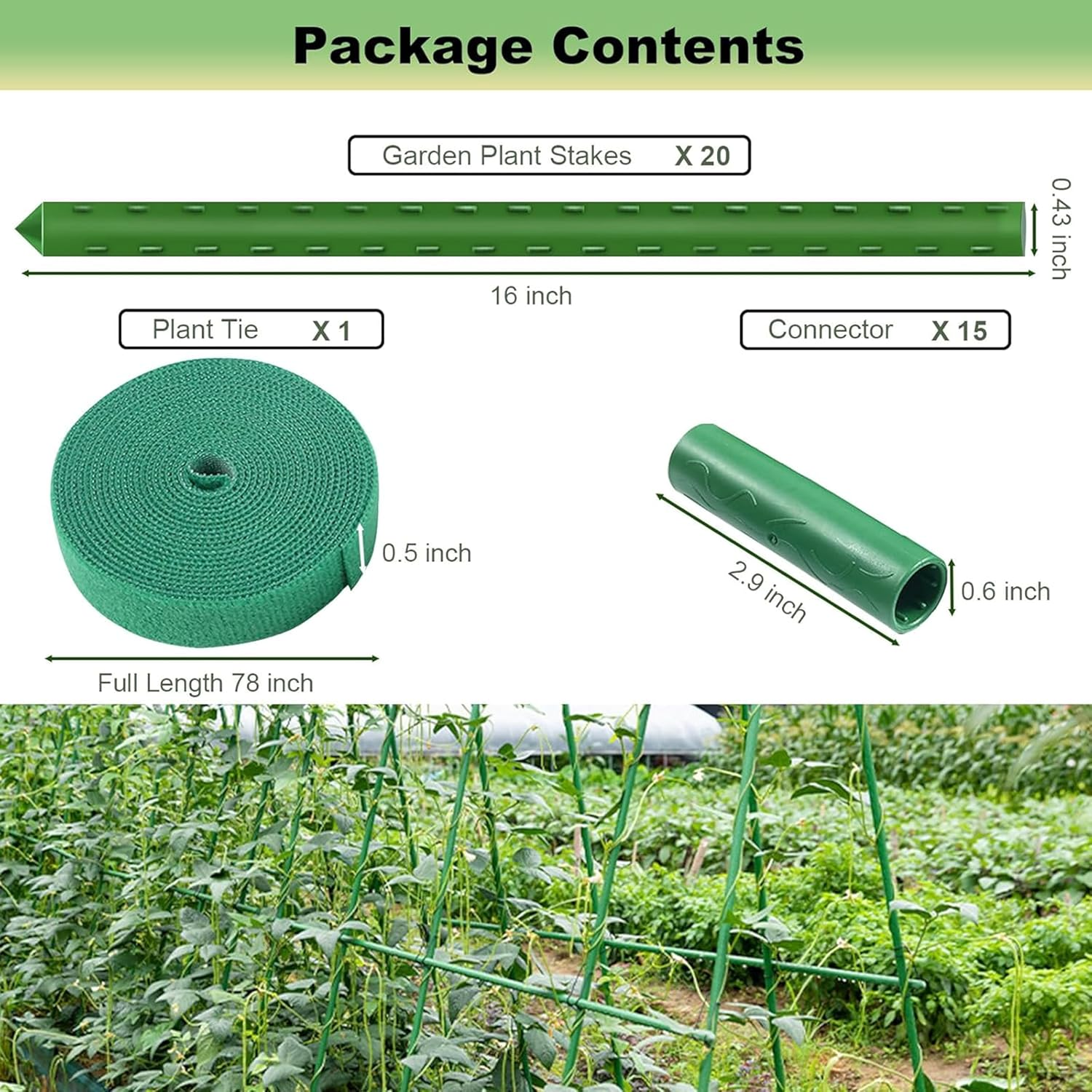 Garden Stakes Set,20Pcs Diameter Plant Stakes for Indoor Outdoor Plants,Diy 3Ft 4Ft 5Ft 6Ft 7Ft Plant Stakes for Outdoor Plants Set with 15 Connectors,Plant Support Stakes for Climbing Plants image number 3