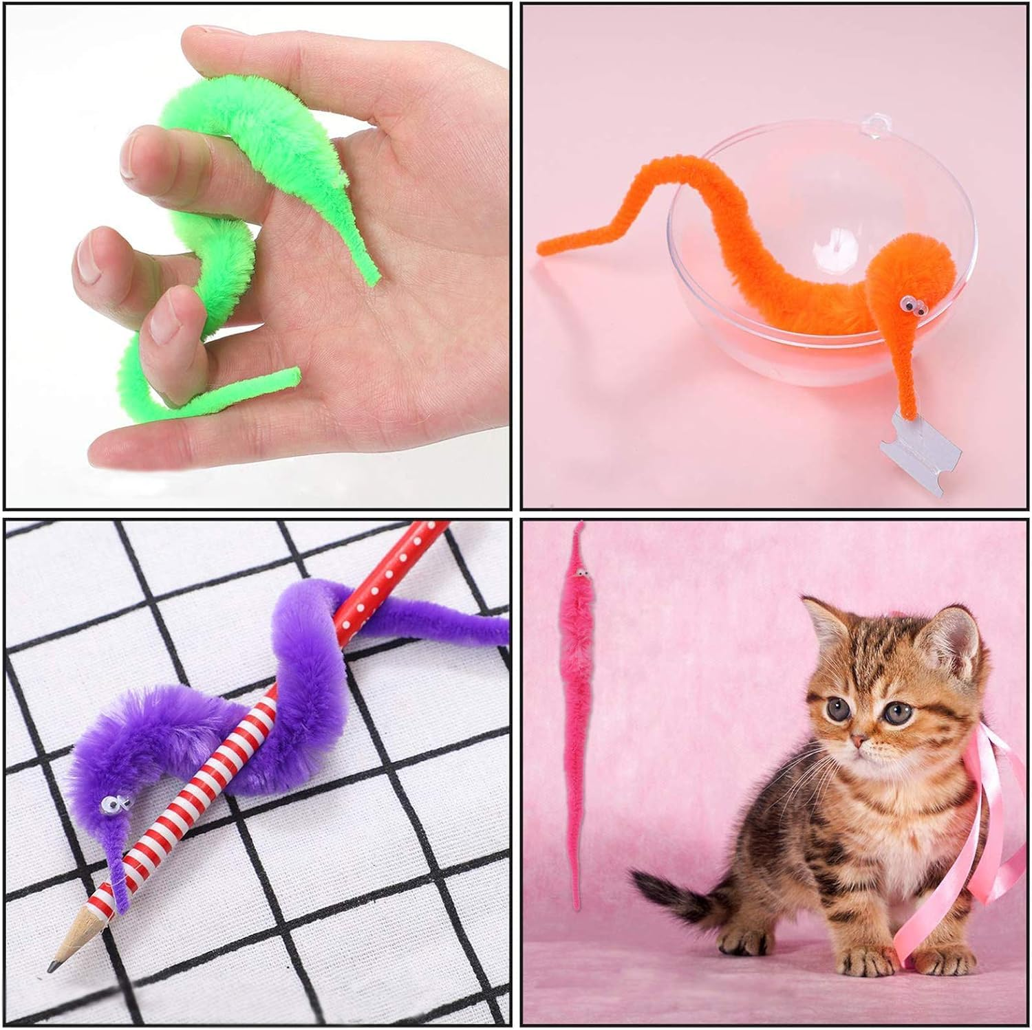BEANPRECOY 16PCS Magic Worm Toys, Cat Toy, Colour Invisible Twisty Caterpillar, Fuzzy Worms on Strings Trick Toys, Worm Trick Toys,Wiggly Twisty Fuzzy Worm for Party Supplies and Teasing Cats