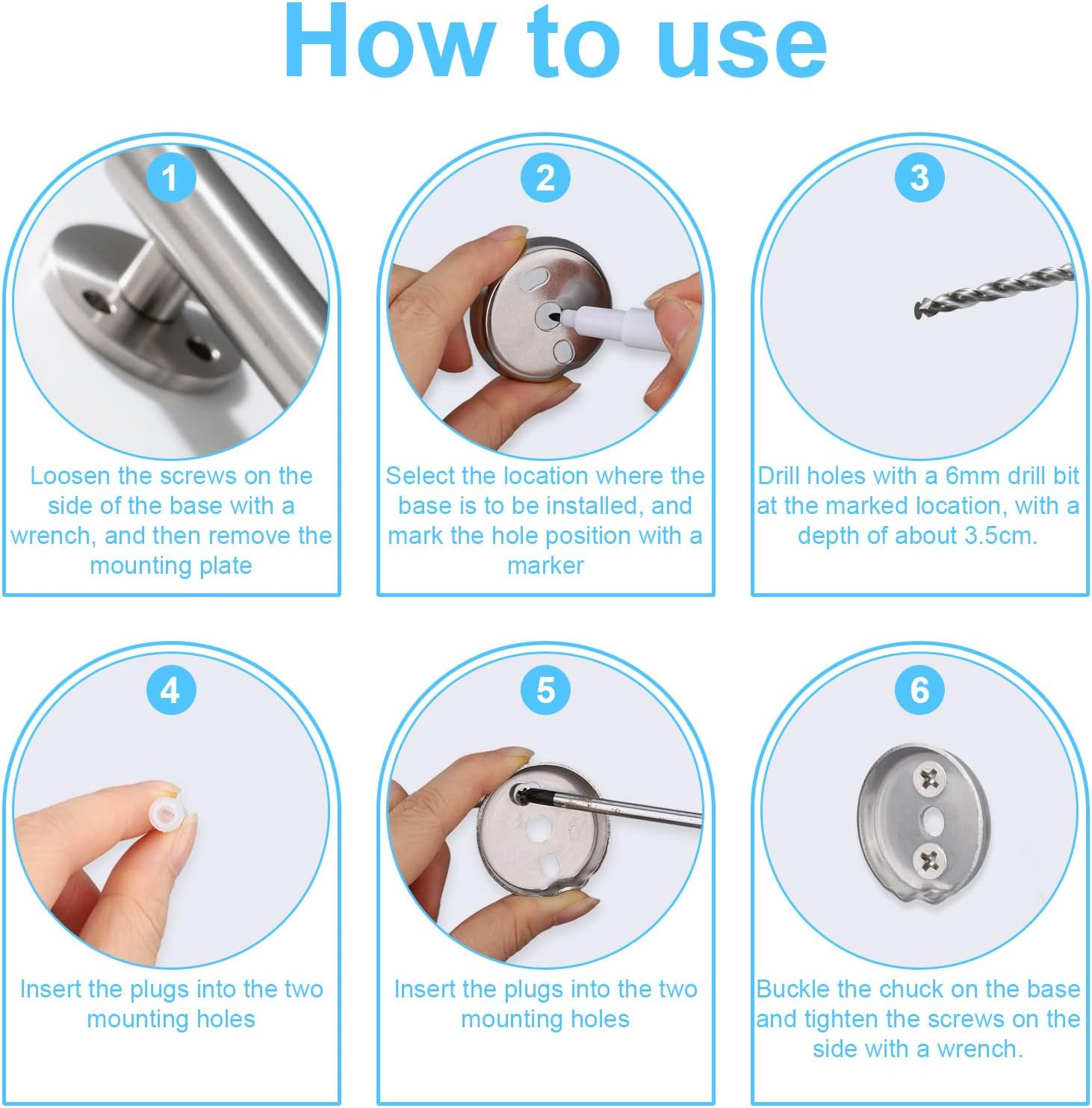 Tinoaly 30Pcs Towel Bar Replacement Parts Set, Stainless Steel Bathroom Mounting Bracket Towel Bar Mounting Hardware with round and Square Base Screws Wrench image number 3