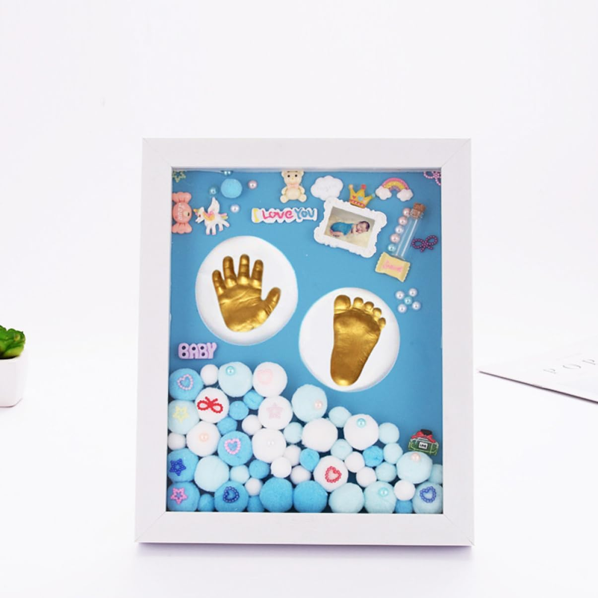 1 Set Handprint Footprint Kit with Memory Photo Frame DIY Keepsake for Newborn Boys Baptism Easy to Use Imprints image number 1