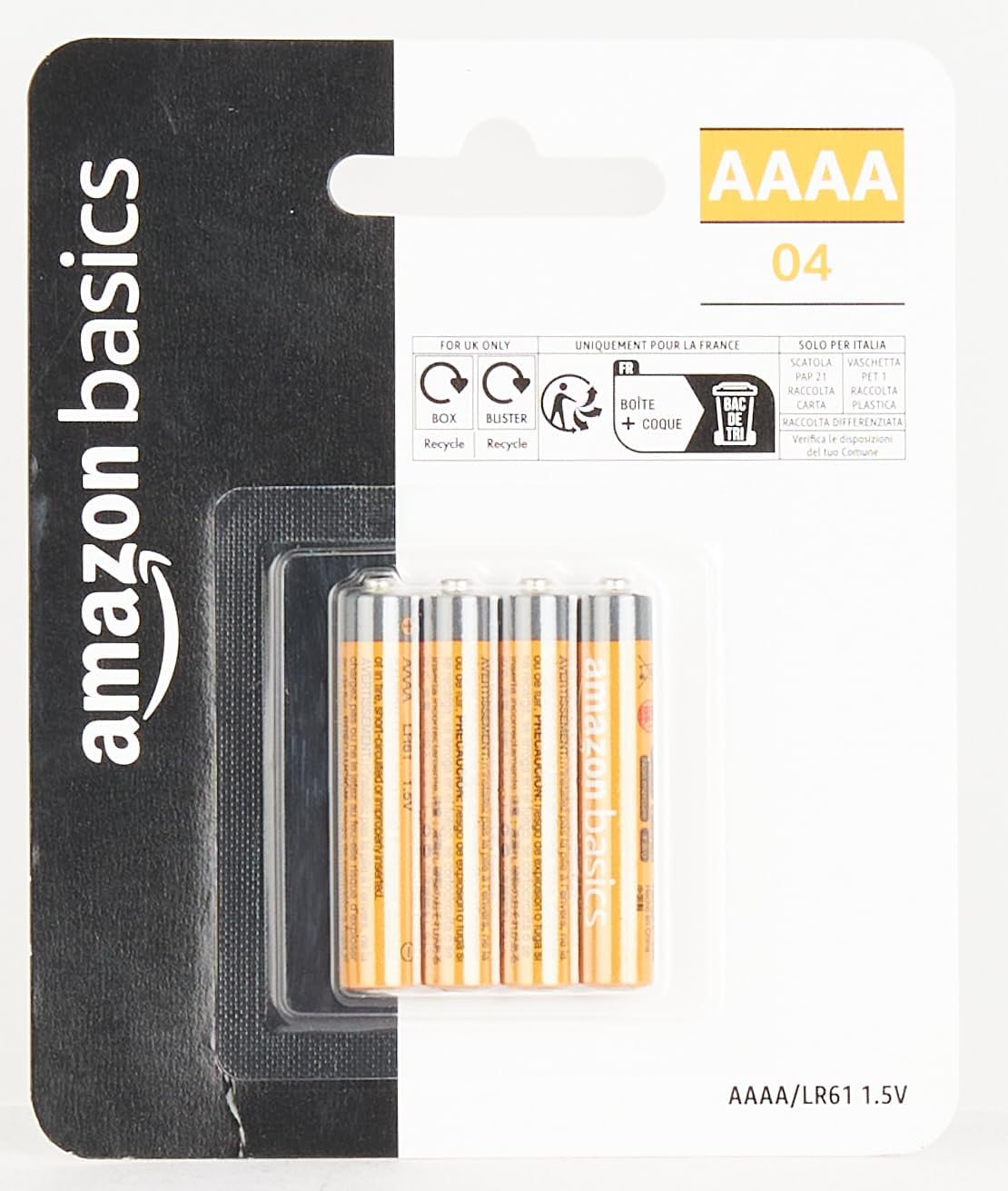 Amazon Basics 4-Pack AAAA Alkaline High-Performance Batteries, 1.5 Volt, 3-Year Shelf Life