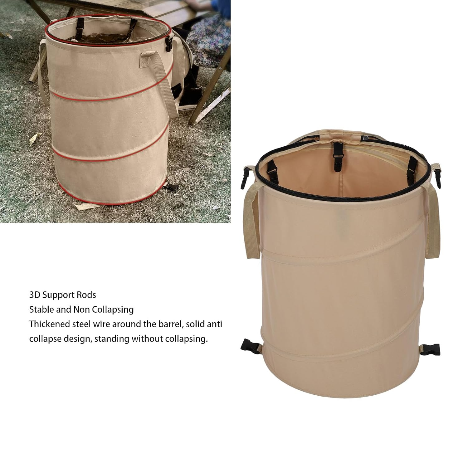 Camping Trash Can, 10 Gallons Large Capacity Recycle Bin 600D Oxford Cloth up Utility Container with Lid Foldable Reusable Yard Waste Bag Garbage Can for Camping Picnic - Od Green image number 2