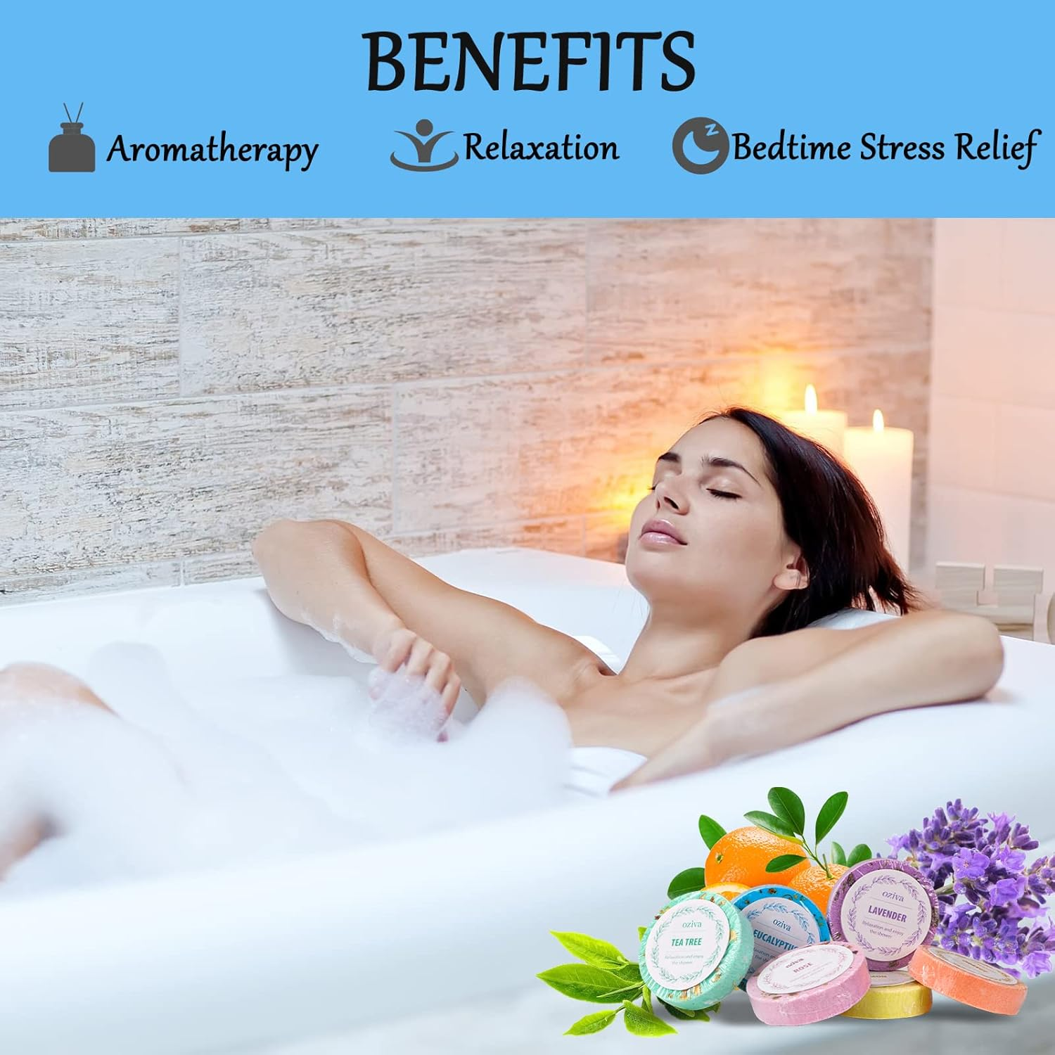 Oziva Aromatherapy Shower Steamers - Nighttime Shower Tablets, Shower Bombs - Stocking Stuffers for Women - Self Care and Relaxation Stress Relief image number 3