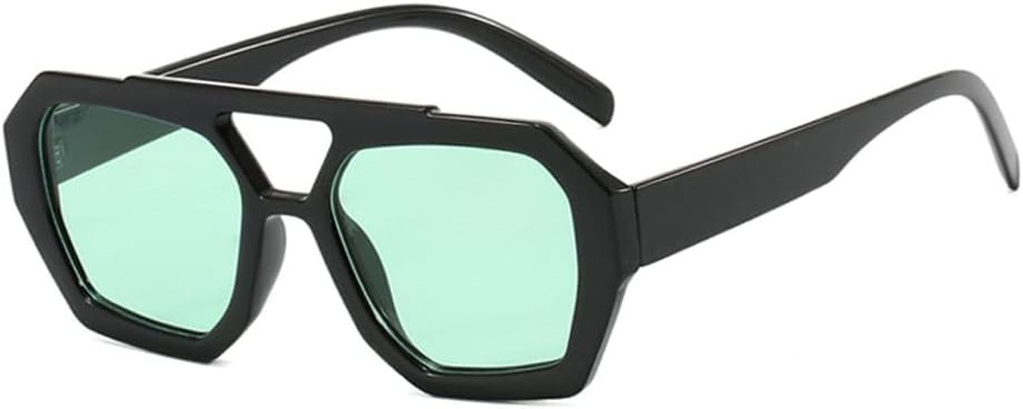 BAODAREN Trendy Aviator Sunglasses for Women Men Hexagonal Square Thick Frame Double Bridge Sun Glasses Shades BS1300