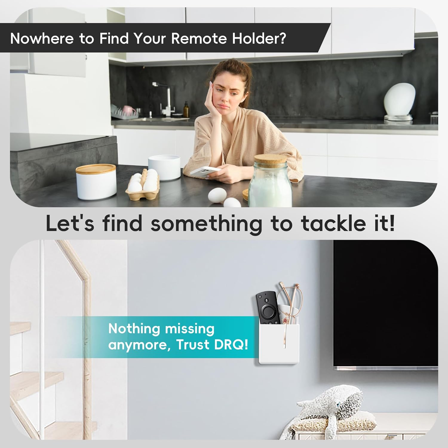 DRQ 2Pc Adhesive Remote Control Holder, Wall Mount TV Controller Holder, TV Remote Organizer, Wall Pen Holder Desk Accessories Storage for Home Office School (2PC White) - 2Pc White image number 2