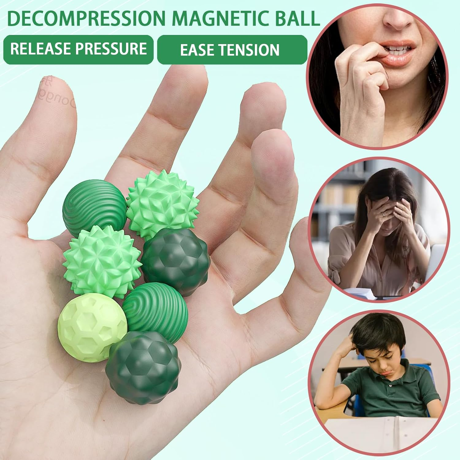 LUKIUP Pack of 8 Magnetic Fidget Toys, Magnetic Balls, Stress Ball, Silicone Sensory Toy, Magnetic Stress Ball with Silicone Case, Sensory Fidget Toy, Magnetic Balls (Green) image number 2