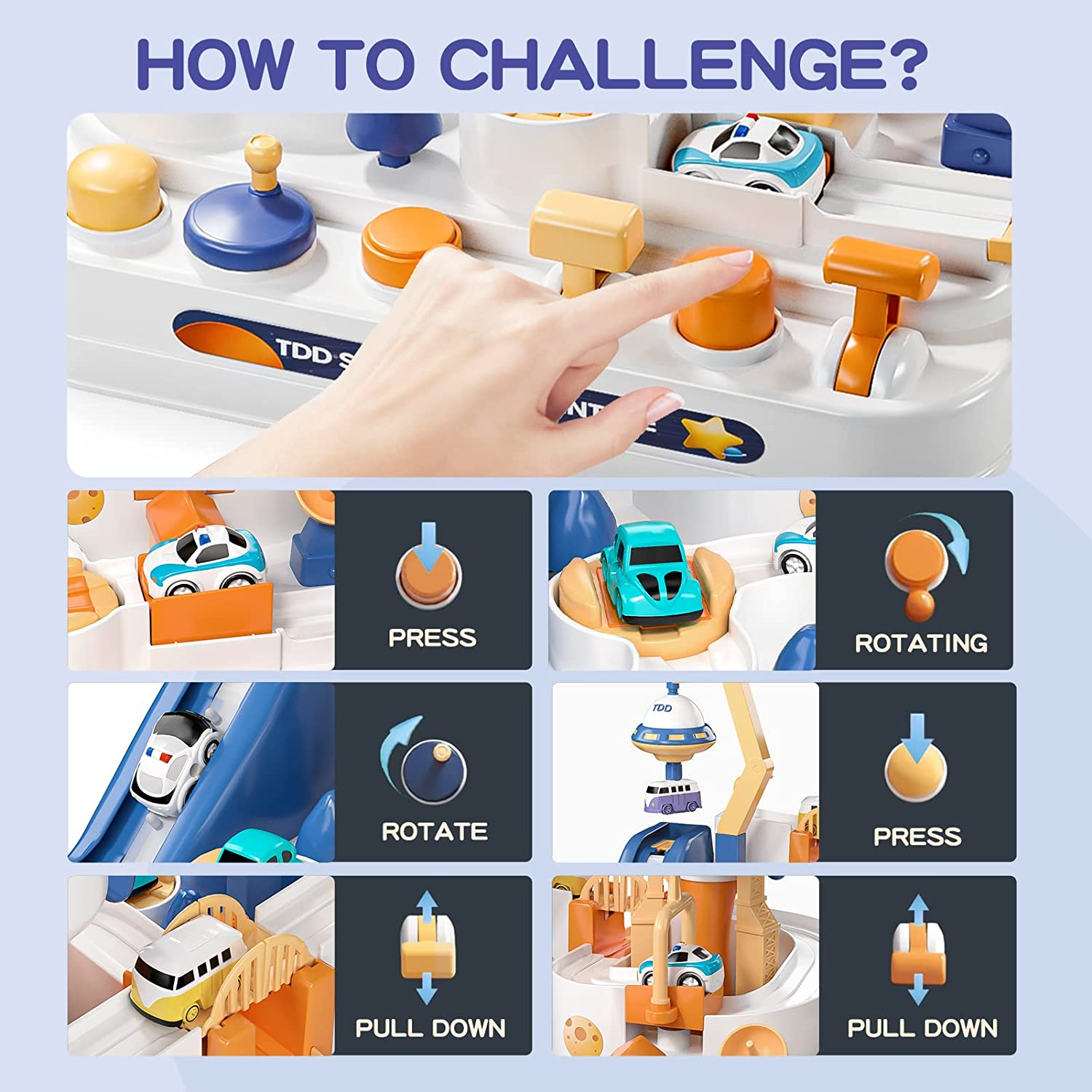 Toys for 3 Year Old Boys,Cars Race Track Adventure Toys with 6 Vehicle, Educational Montessori Toy Gifts for 3 4 5 6 Year Old Girls Boys image number 1