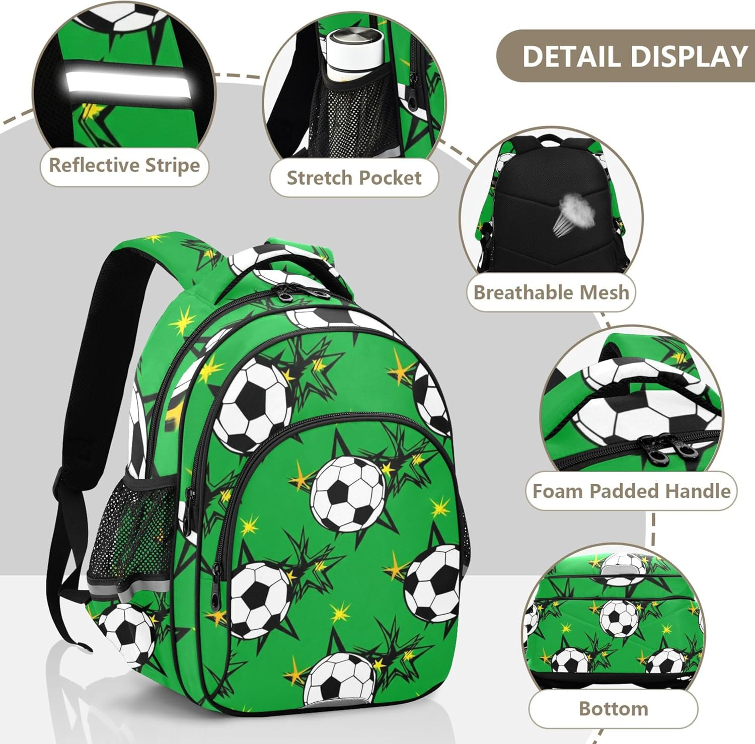 Backpack Kids Students School Bag Custom Bookbags Toddlers Preschool Backpacks Animal Black White Soccer Balls Green image number 5