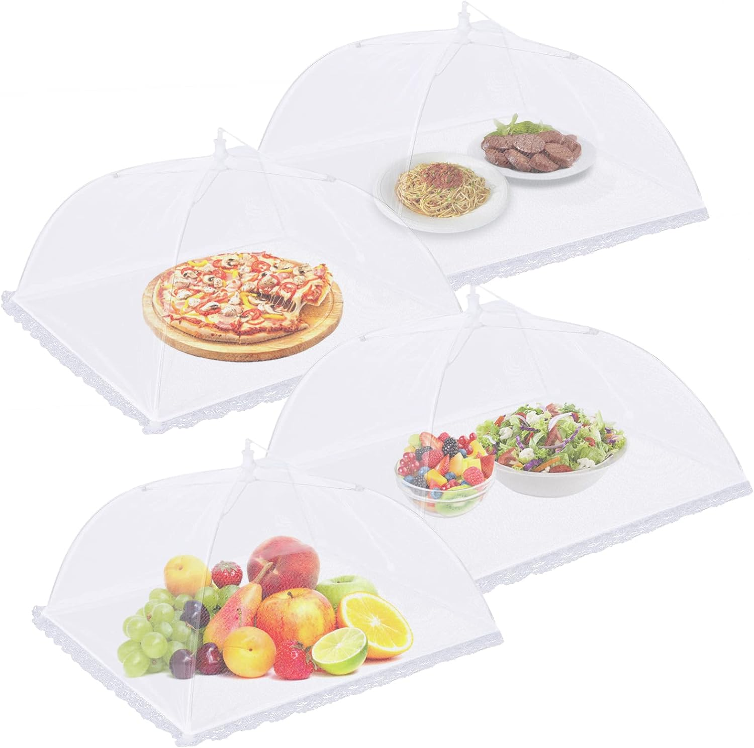4Pack Mesh Food Covers 17Inch, Large and Tall Food Covers, Pop-Up Mesh Food Covers Tent Umbrella for Bbqs, Outdoors, Screen Tents, Parties Picnics, Fruit Cover