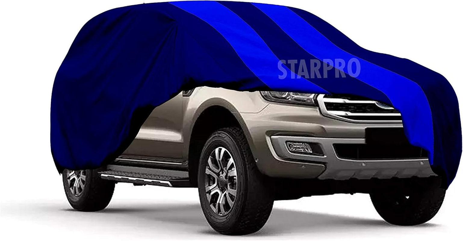 SHIVRAT Presents All Weather Water Resistant and U/V Rays Protection Car Body Cover Compatible with Force One Variants (Royal Blue Stripes without Mirror) image number 2