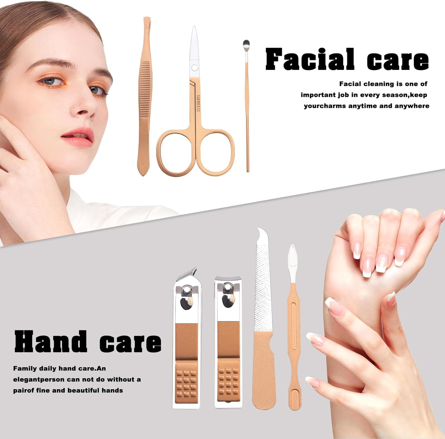 Manicure Set, 7-In-1 Christmas Rose Gold Stainless Steel Nail Clippers Manicure Set, Men'S Care Set, Nails Doing Yourself, Cuticle Remover for Ingrown Toenails and Thick Nails, for Travel and Home image number 4