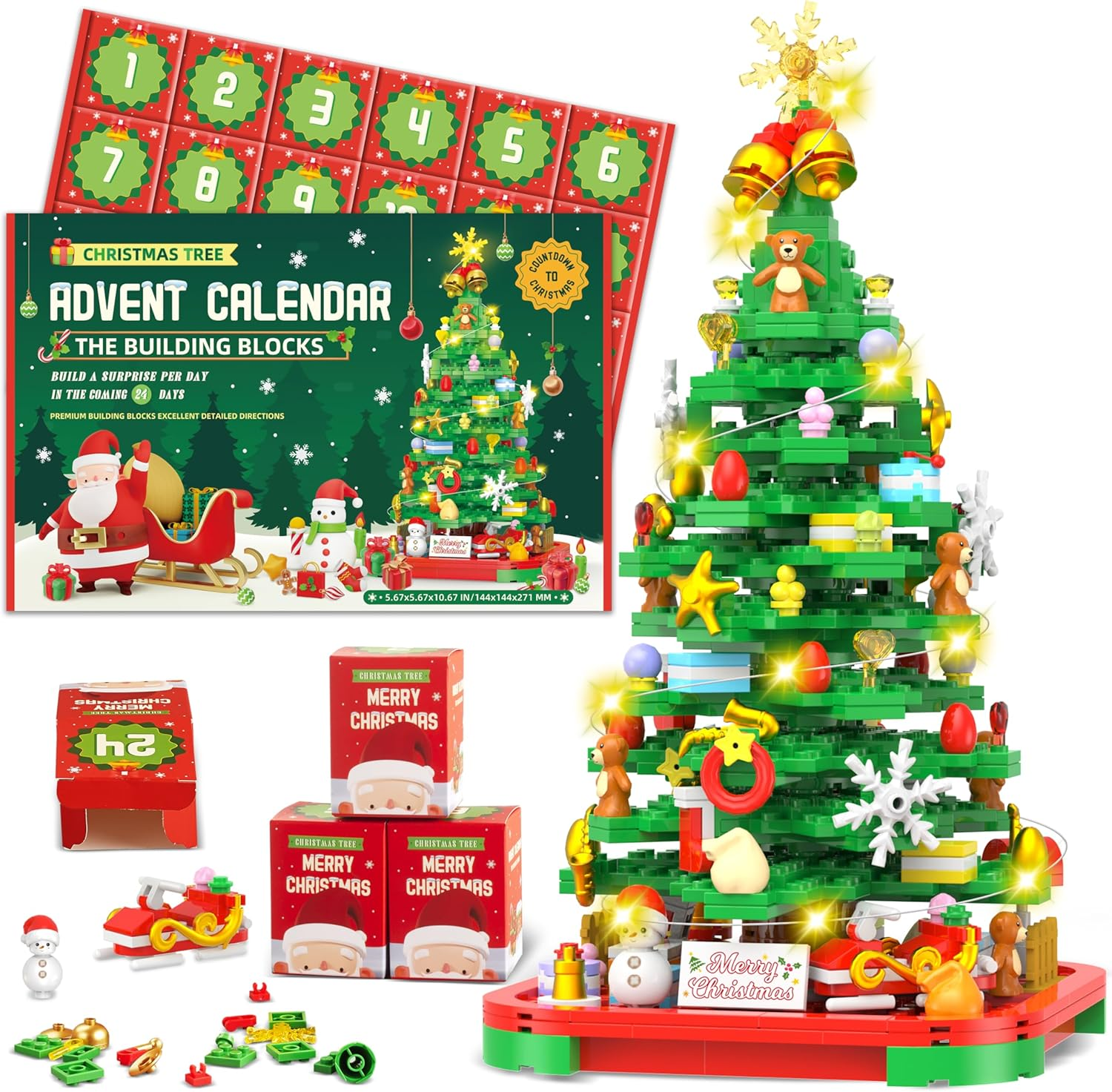 Advent Calendar 2025 Building Blocks Kit - Christmas Tree, 24 Days Countdown Toys Building Set with Light, Christmas Tree Building Toys XMAS Gifts for Kids Adults image number 5